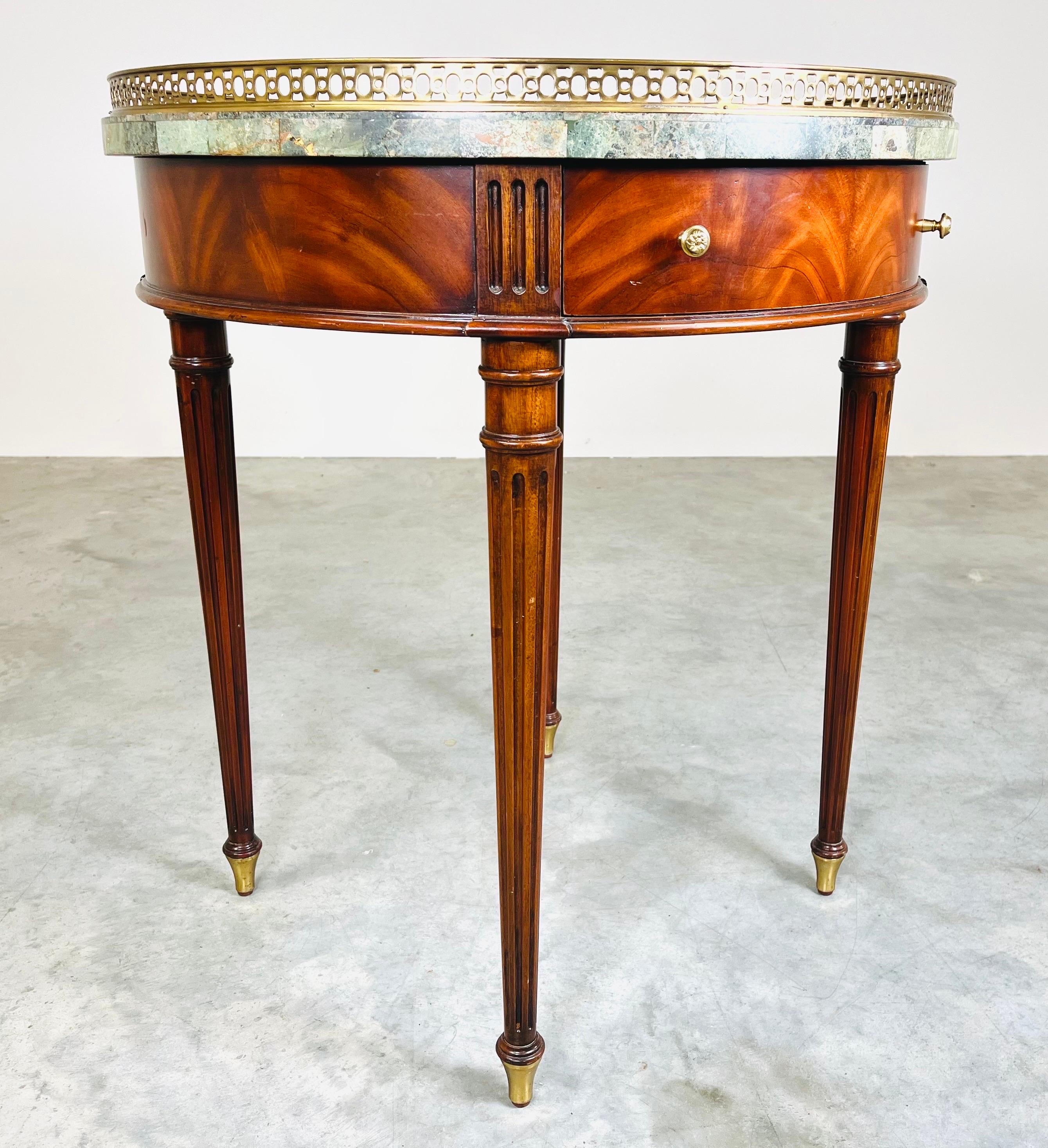 Hand-Carved Louis XVI Style 2-Drawer Round Bouillotte Occasional Table by Maitland Smith