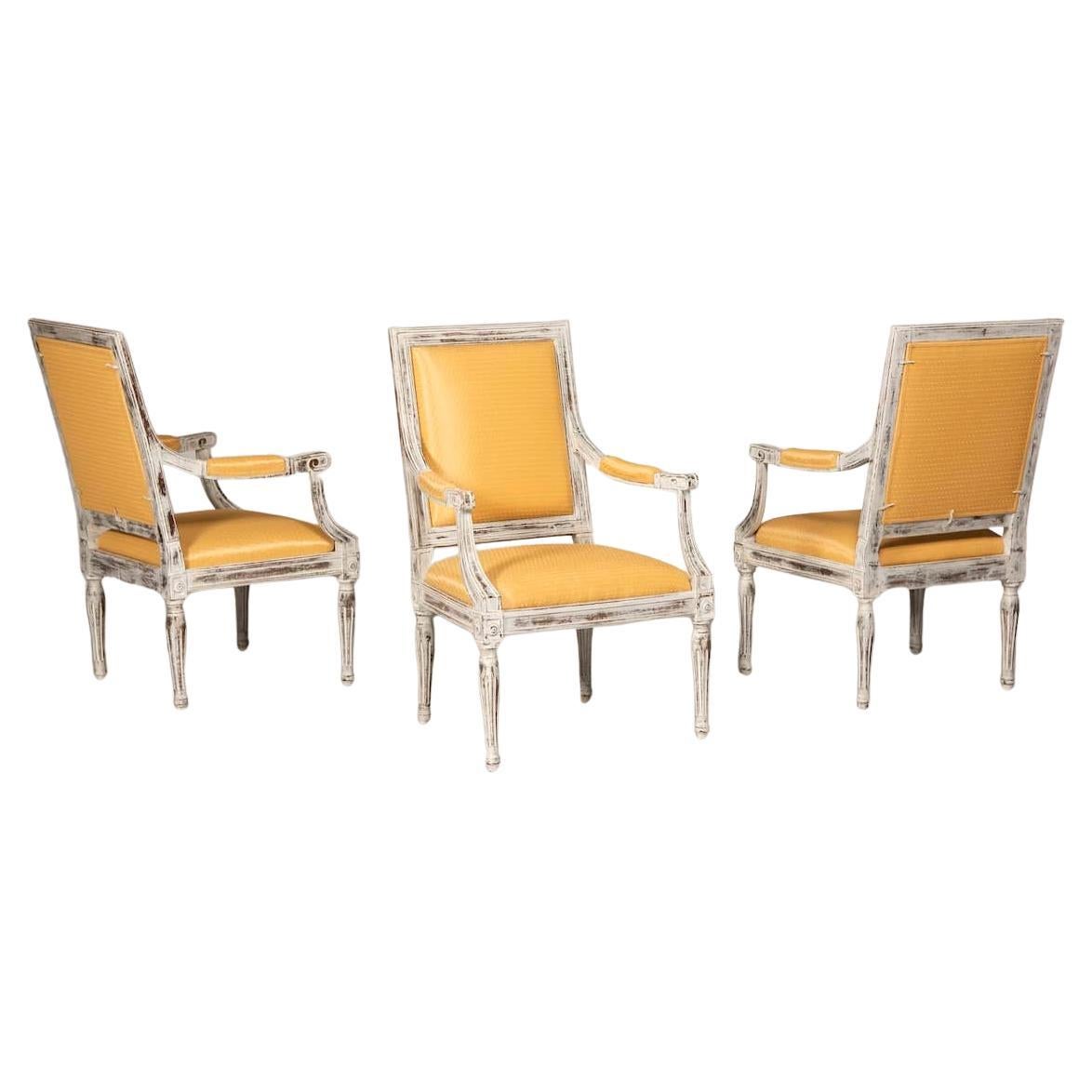 Louis XVI Style 3 Distressed Armchairs For Sale