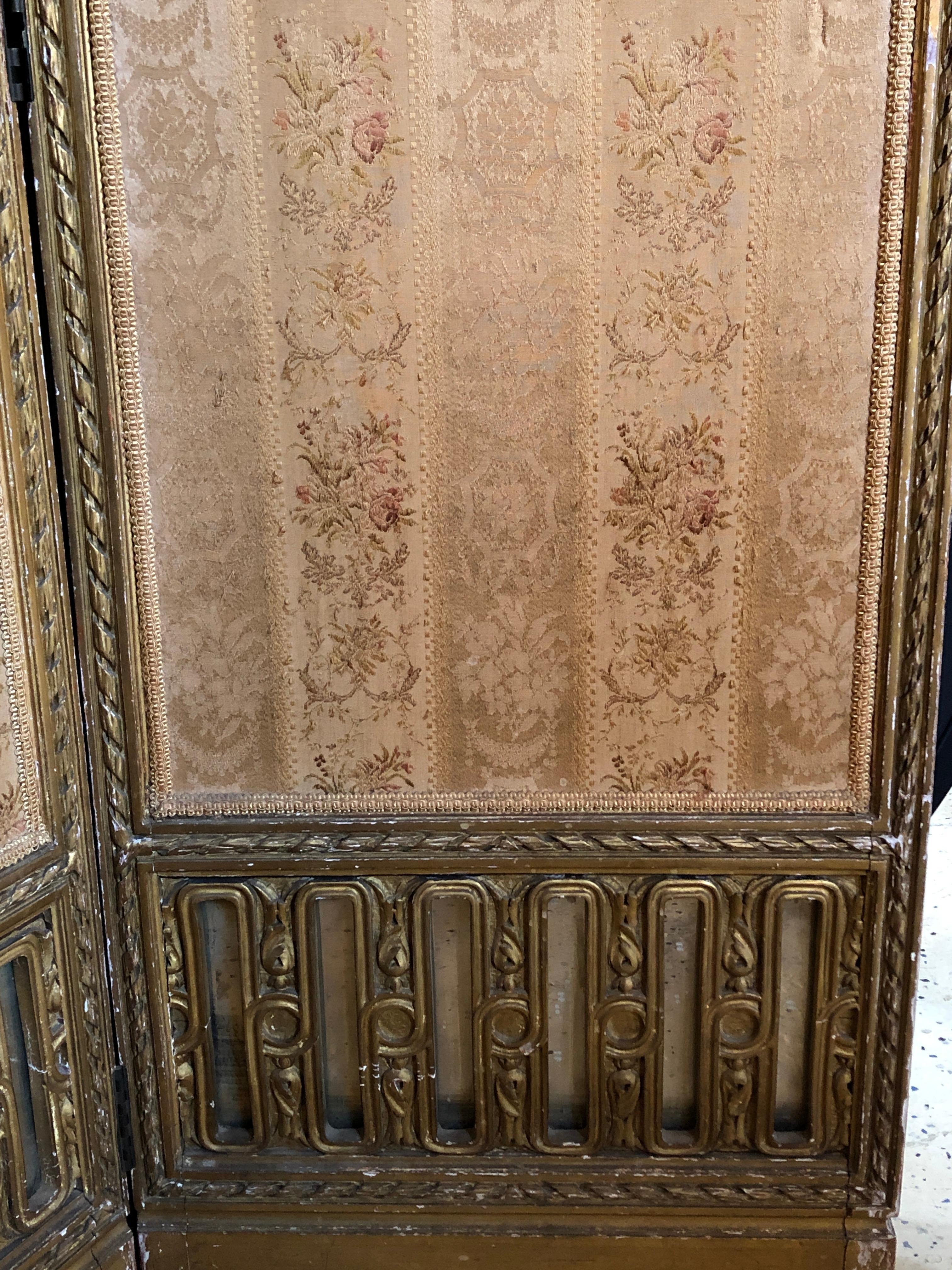 Louis XVI Style 3-Panel Folding Screen / Room Divider with French Tapestry 3