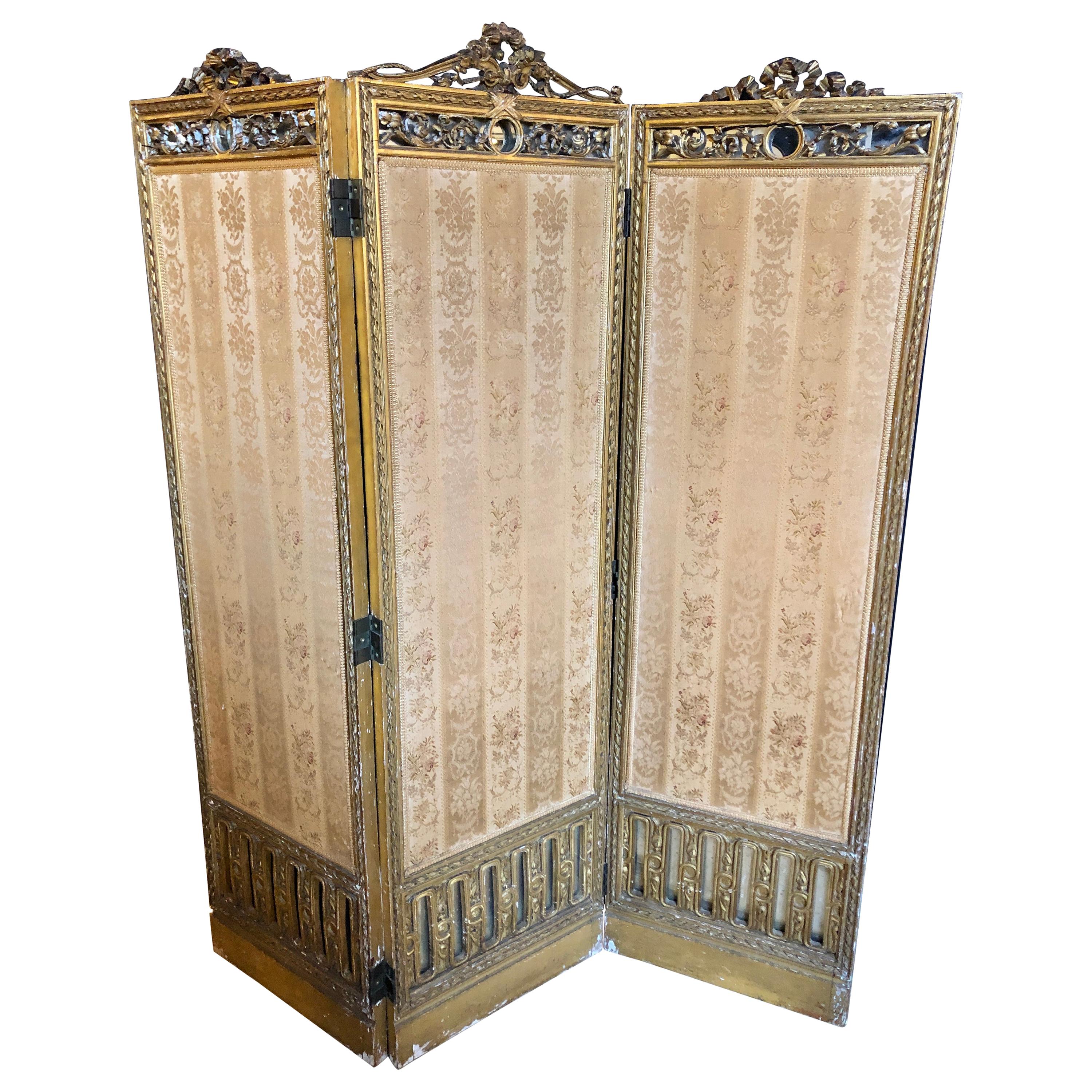 Louis XVI Style 3-Panel Folding Screen / Room Divider with French Tapestry