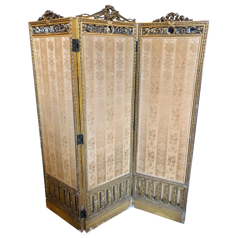 Louis XVI Style 3-Panel Folding Screen / Room Divider with French Tapestry For Sale