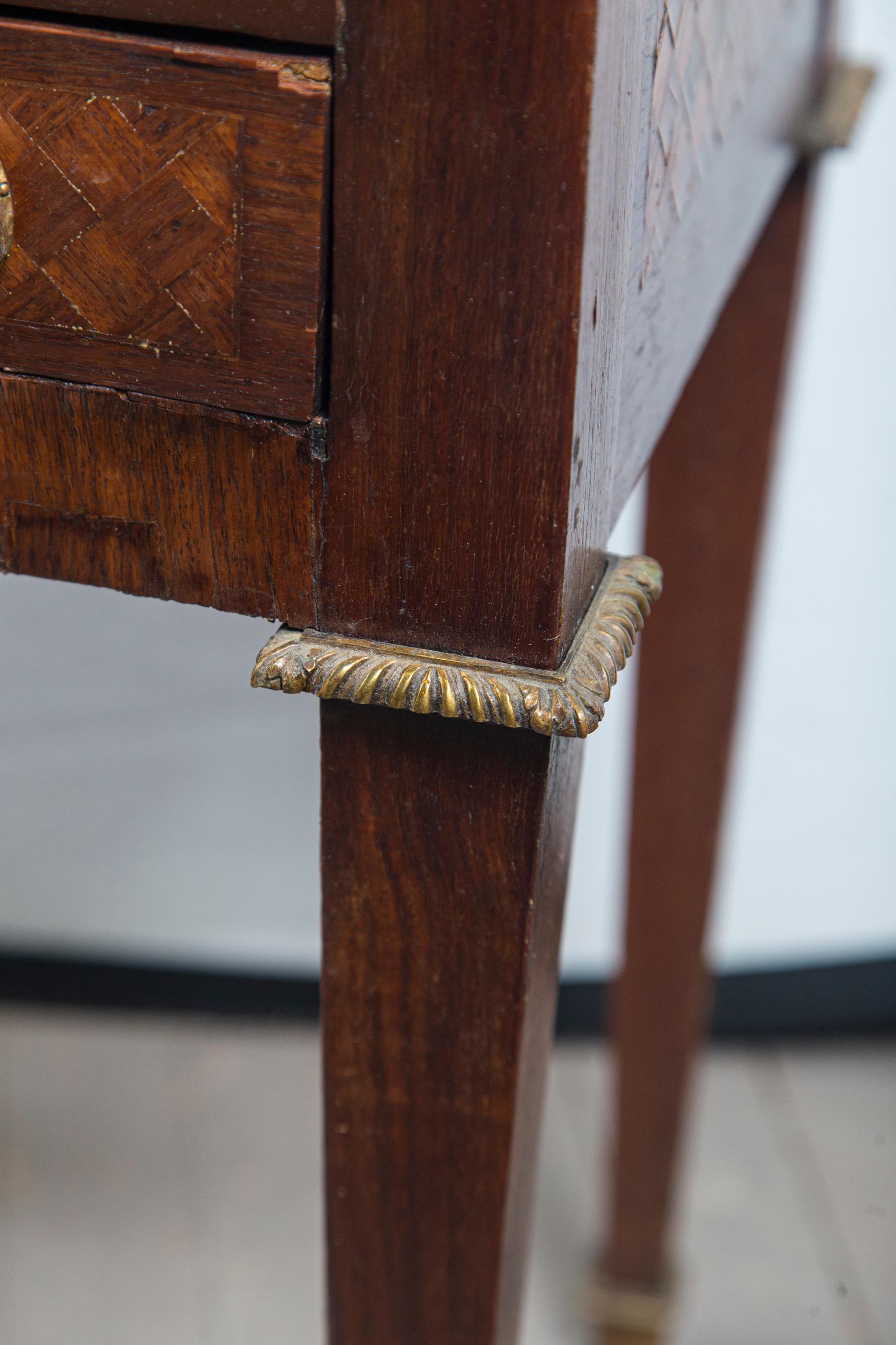 Louis XVI Style 4-Drawer, Marble Topped End Table For Sale 3