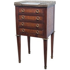 Louis XVI Style 4-Drawer, Marble Topped End Table