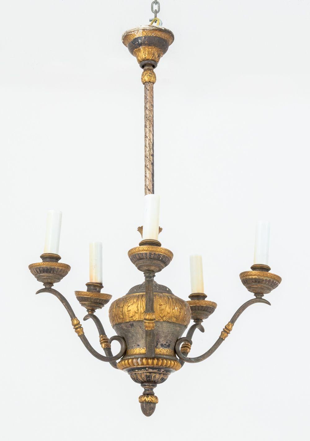 Louis XVI Style 5-Branch Bronze Chandelier For Sale 1