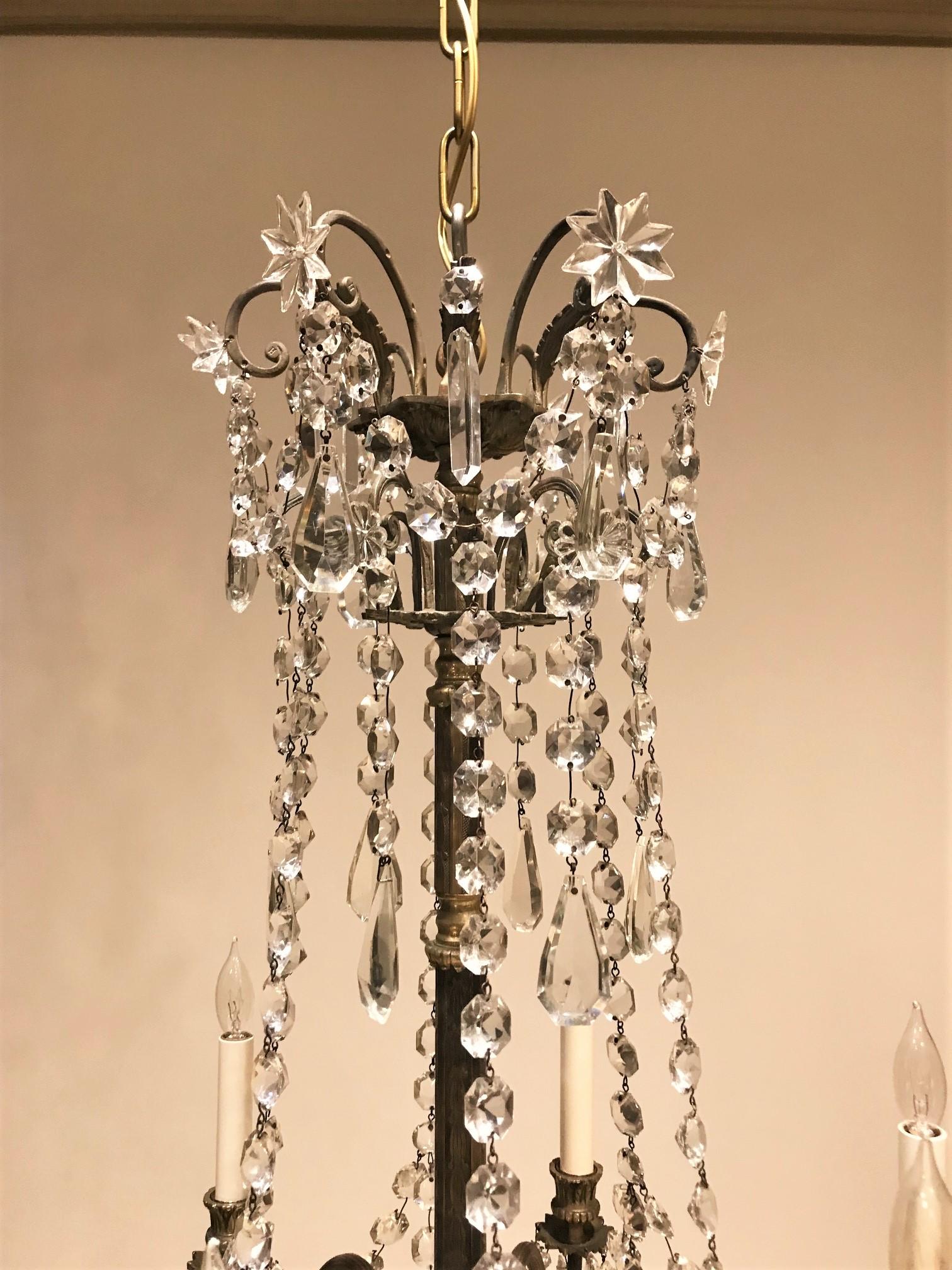 French Louis XVI Style 6-Light Bronze & Crystal Chandelier, France, Circa:1860