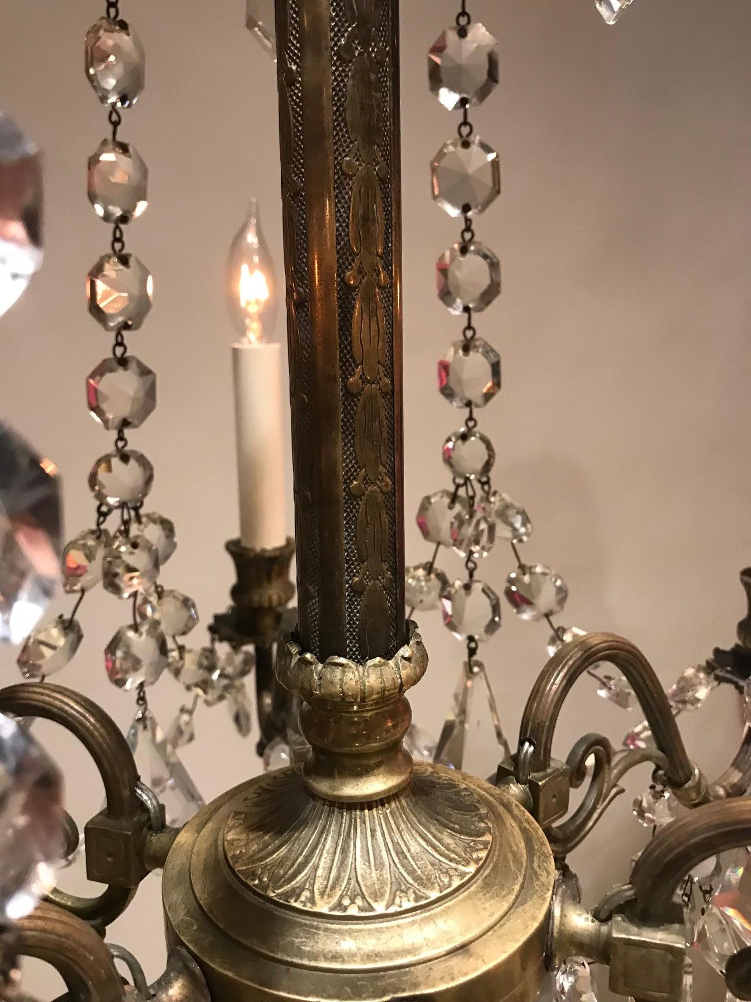 Louis XVI Style 6-Light Bronze & Crystal Chandelier, France, Circa:1860 1