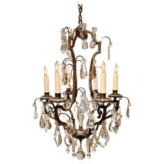 Louis XVI Style 6-Light Silvered Bronze & Crystal Chandelier, France, Circa:1895