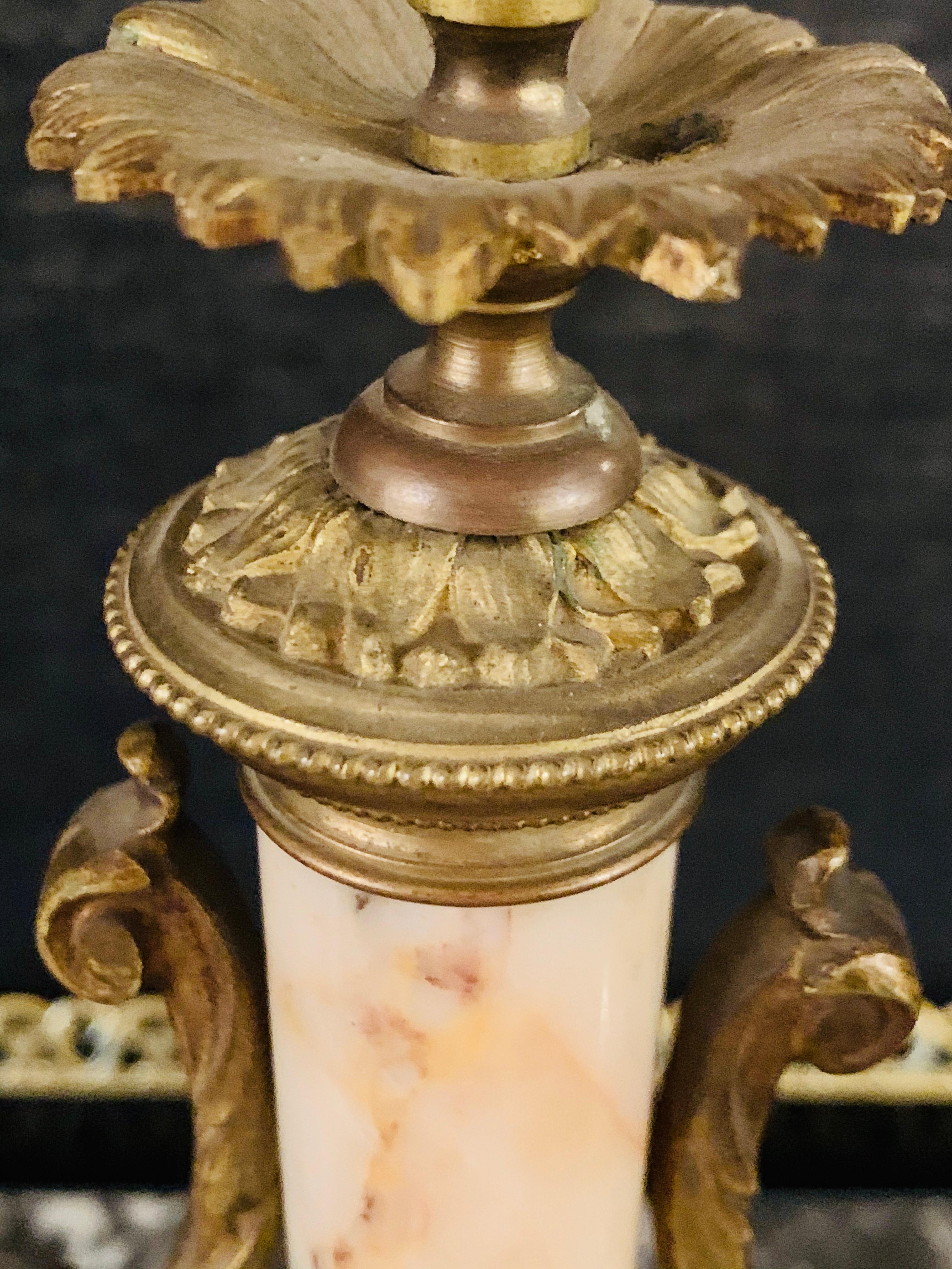 Louis XVI Style Alabaster and Bronze Clock Garniture Set 19th-Early 20th Century 13