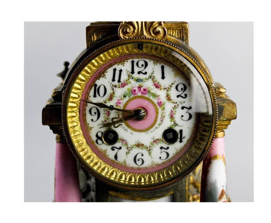 Louis XVI Style and Ormolu Three-Piece Clock In Good Condition In Los Angeles, CA