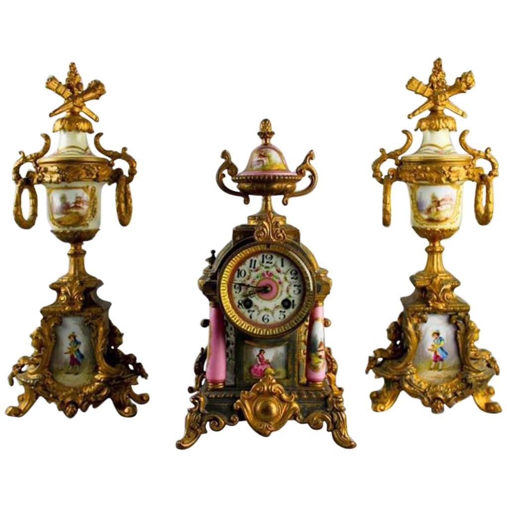 Louis XVI Style and Ormolu Three-Piece Clock