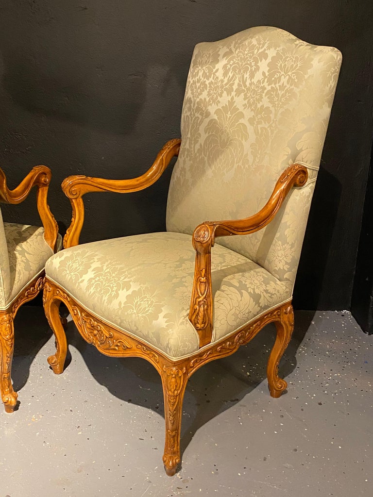 Louis XVI Style Antique Arm, Throne Chairs Finely Upholstered a Pair For Sale 6