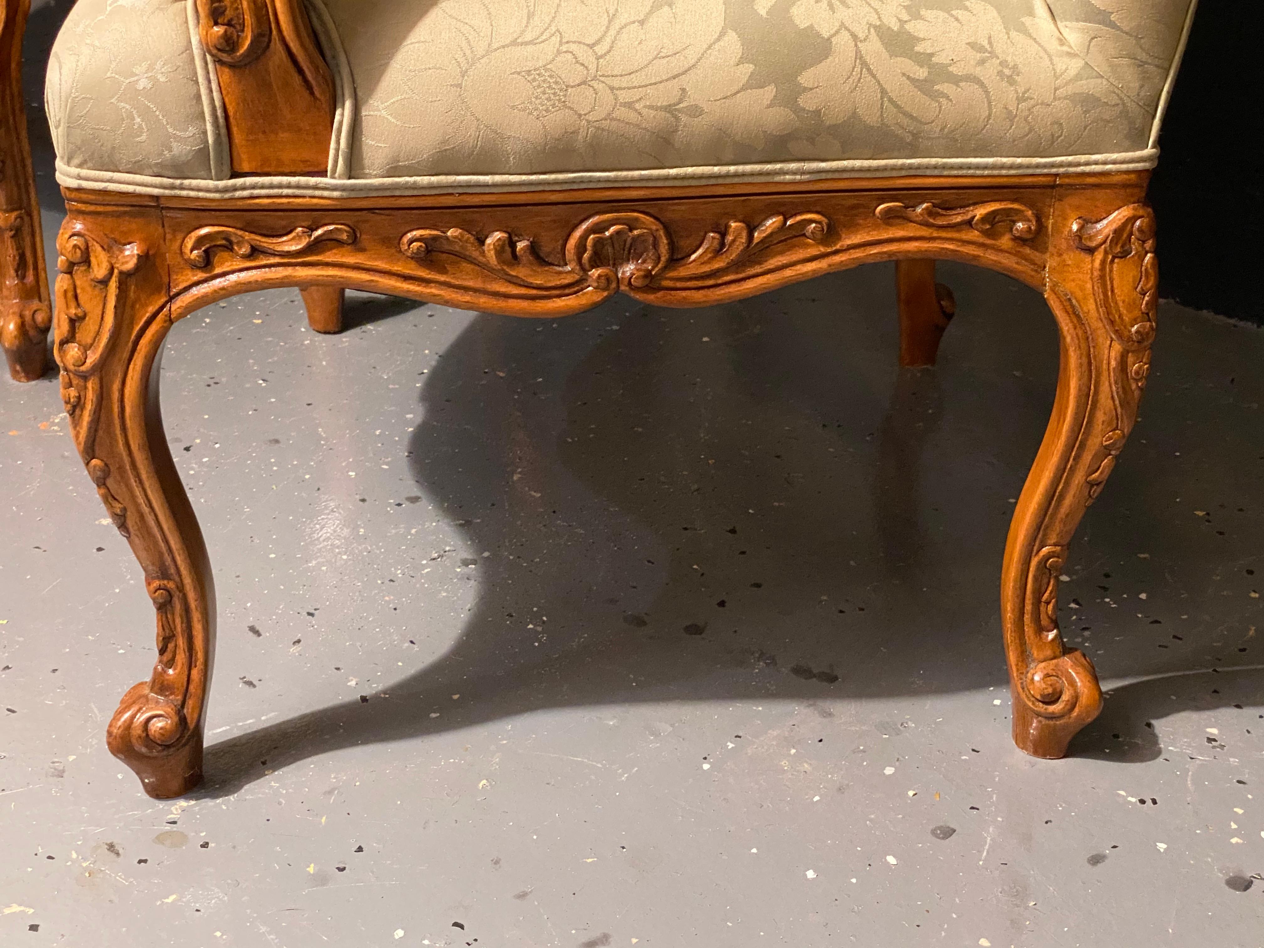 Louis XVI Style Antique Arm, Throne Chairs Finely Upholstered a Pair In Good Condition In Stamford, CT