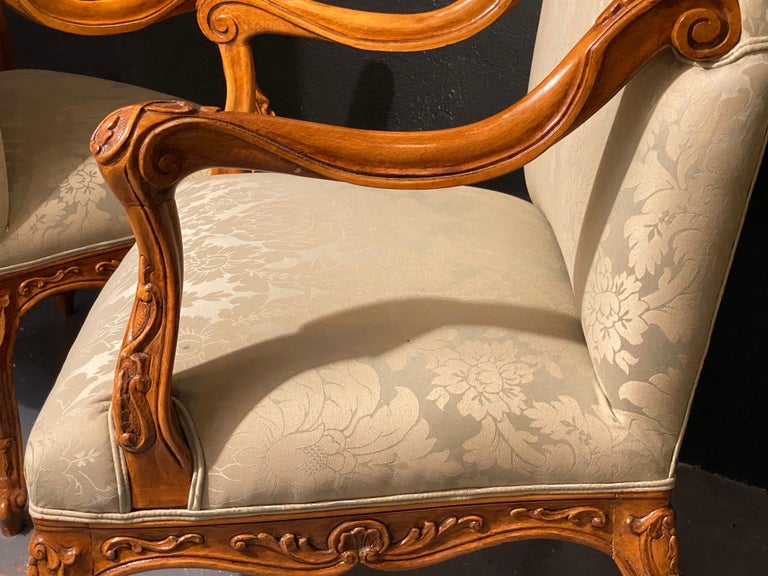 Louis XVI Style Antique Arm, Throne Chairs Finely Upholstered a Pair For Sale 1