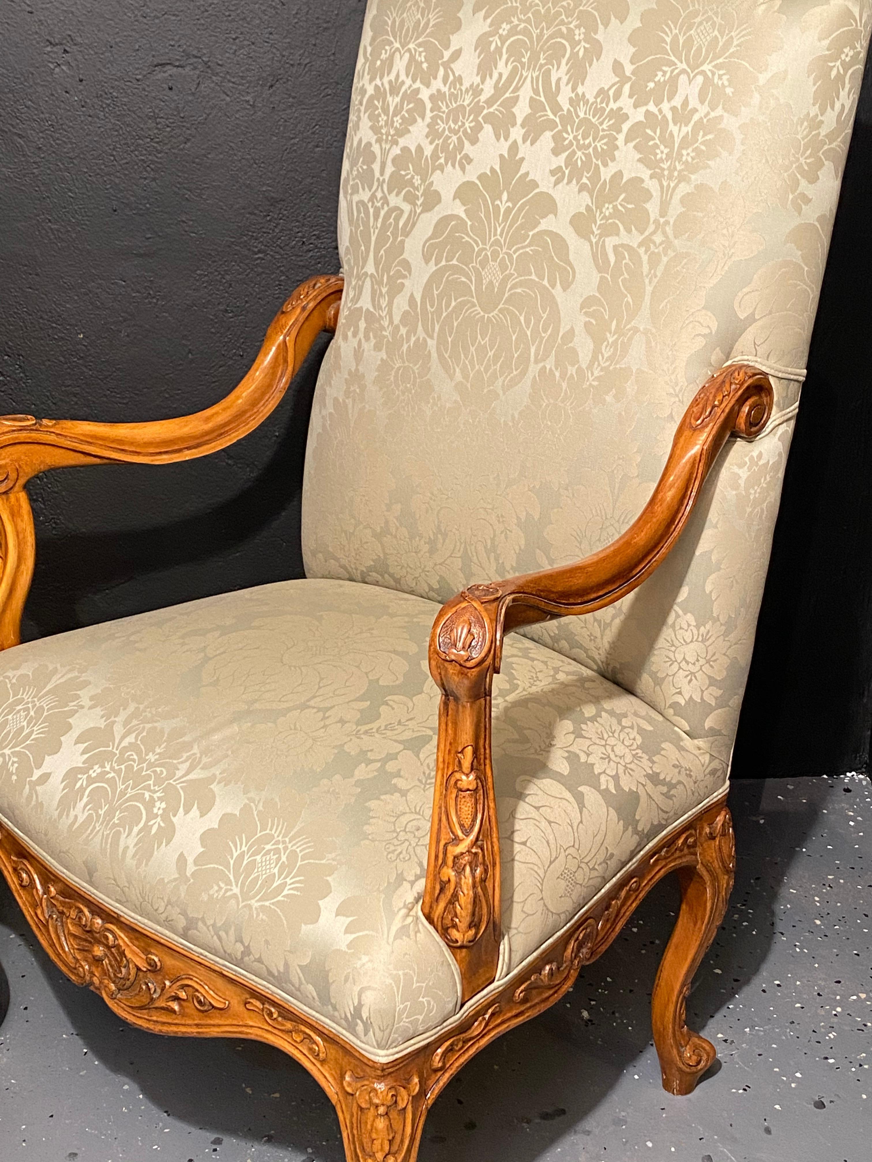 Louis XVI Style Antique Arm, Throne Chairs Finely Upholstered a Pair 1