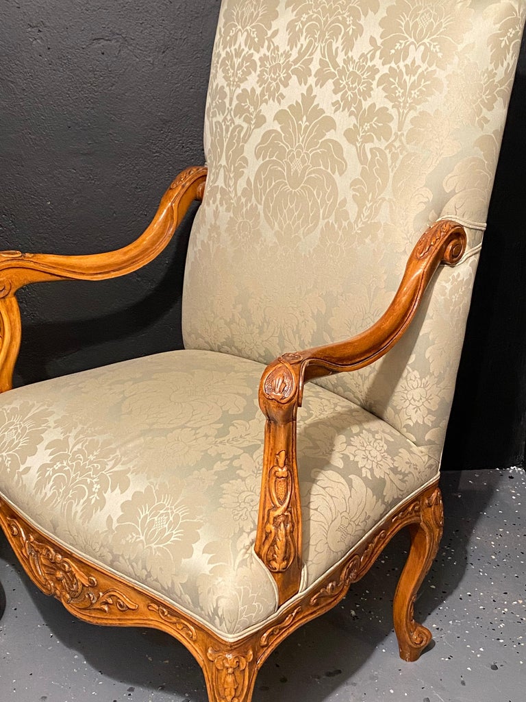 Louis XVI Style Antique Arm, Throne Chairs Finely Upholstered a Pair For Sale 3