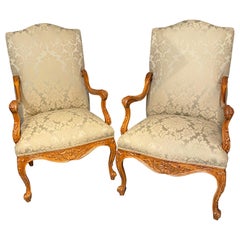 Louis XVI Style Antique Arm, Throne Chairs Finely Upholstered a Pair
