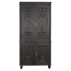 Louis XVI Style Antique Black Painted Corner Cabinet from France