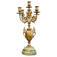 Louis XVI Style Antique Brass and Onyx Neo Classical Candelabra