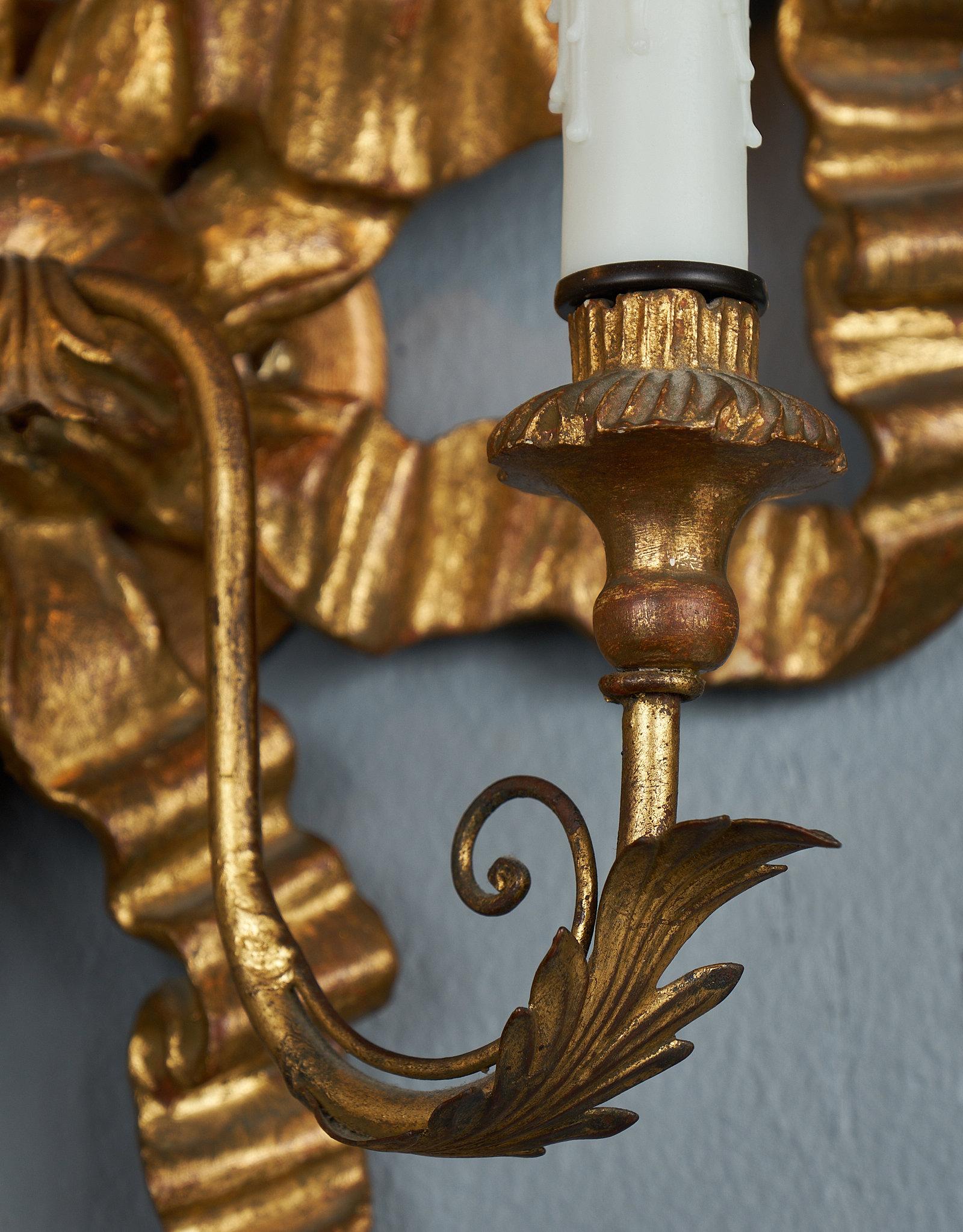Louis XVI Style Antique Gold Bow Sconces 1