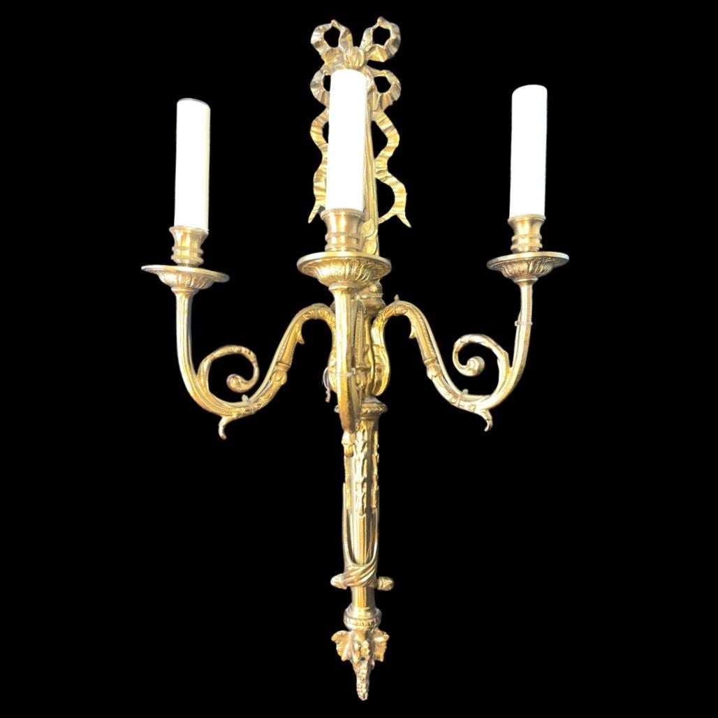 Brass Louis XVI Style Antique Wall Lights For Sale