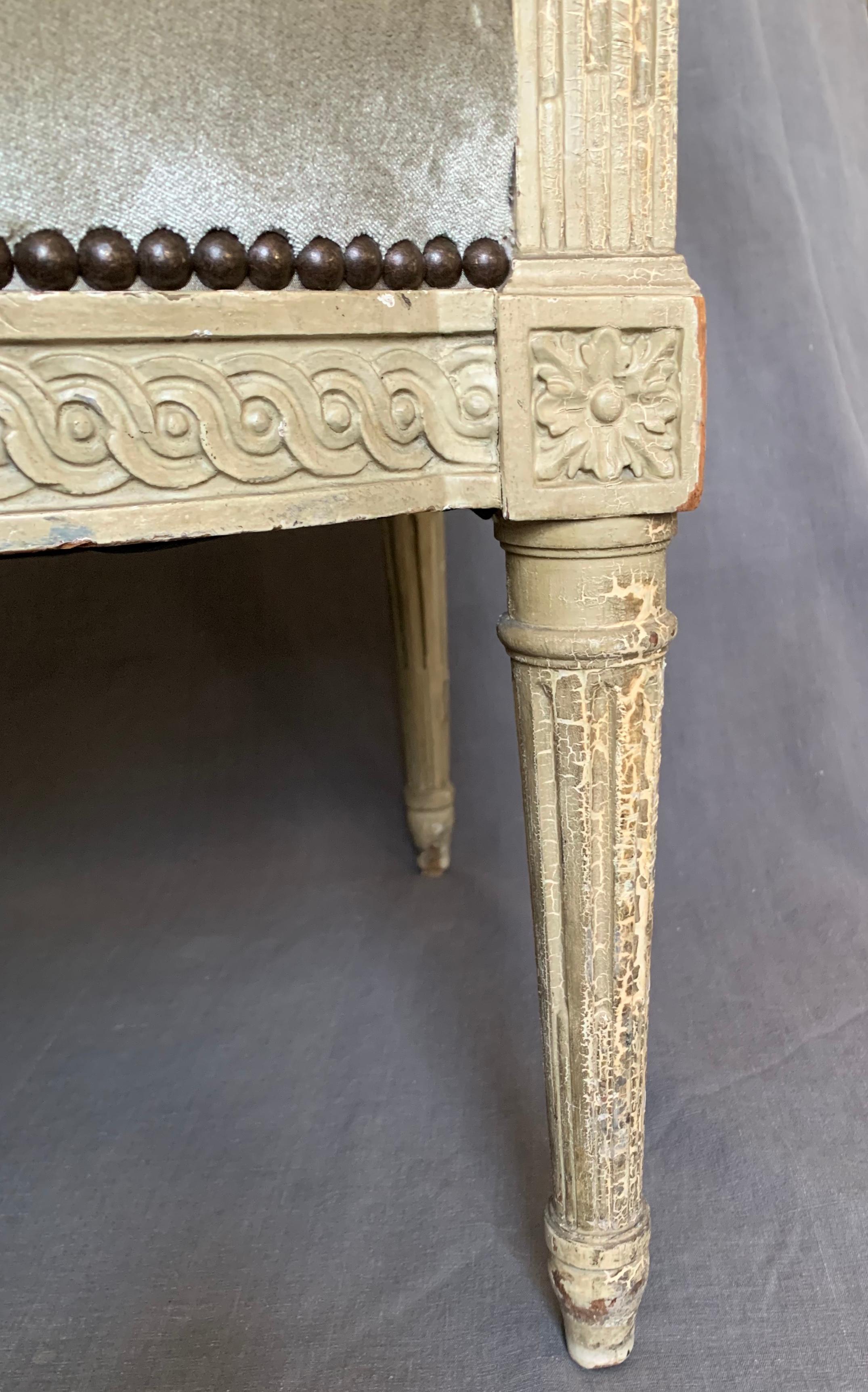 Louis XVI Style Armchair in Camel Silk Velvet For Sale 4