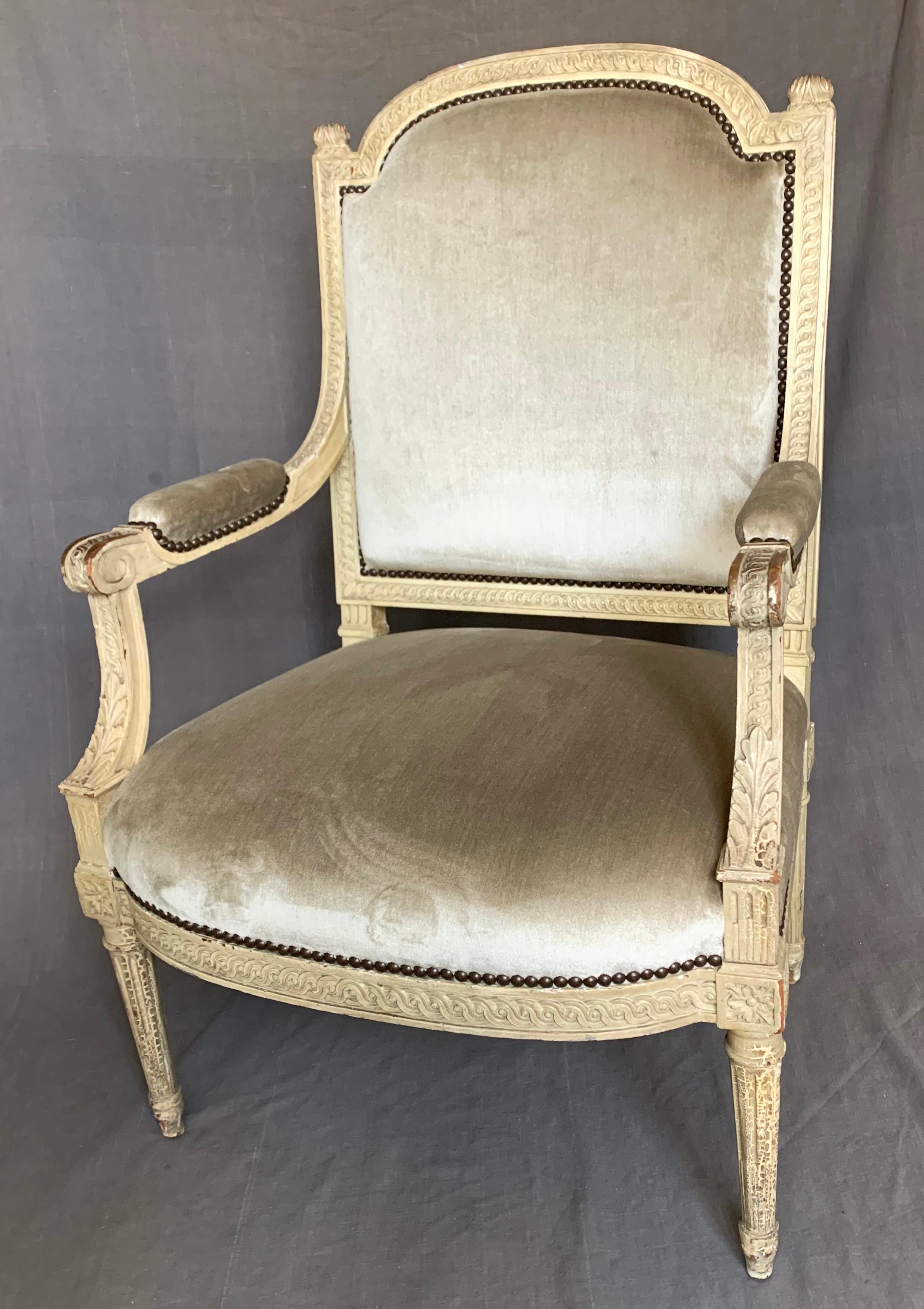 Louis XVI Style Armchair in Camel Silk Velvet For Sale 5