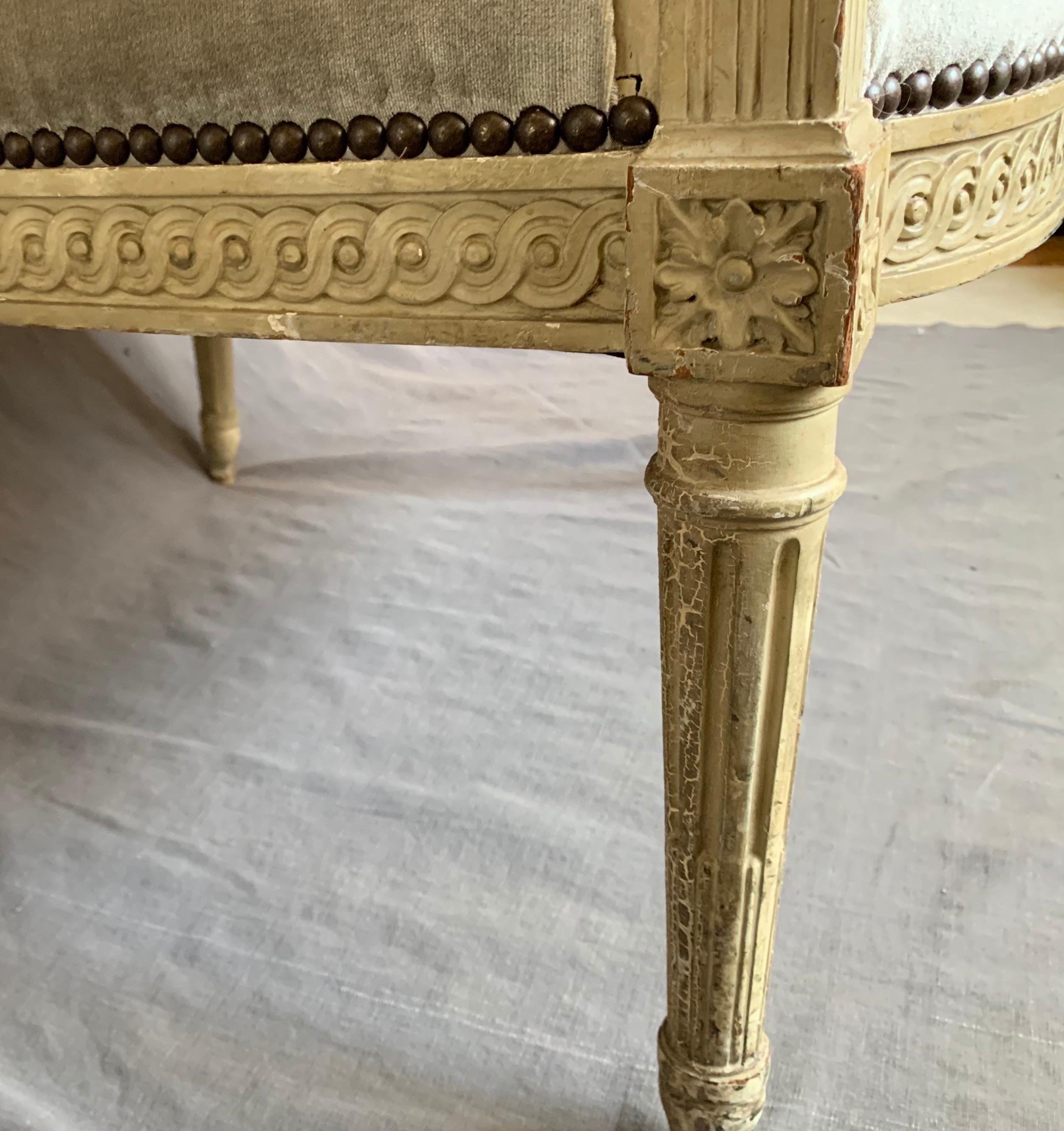 Louis XVI Style Armchair in Camel Silk Velvet For Sale 6