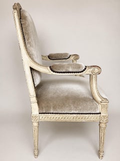 Vintage Louis XVI Style Armchair in Carved Wood and Camel Silk Velvet