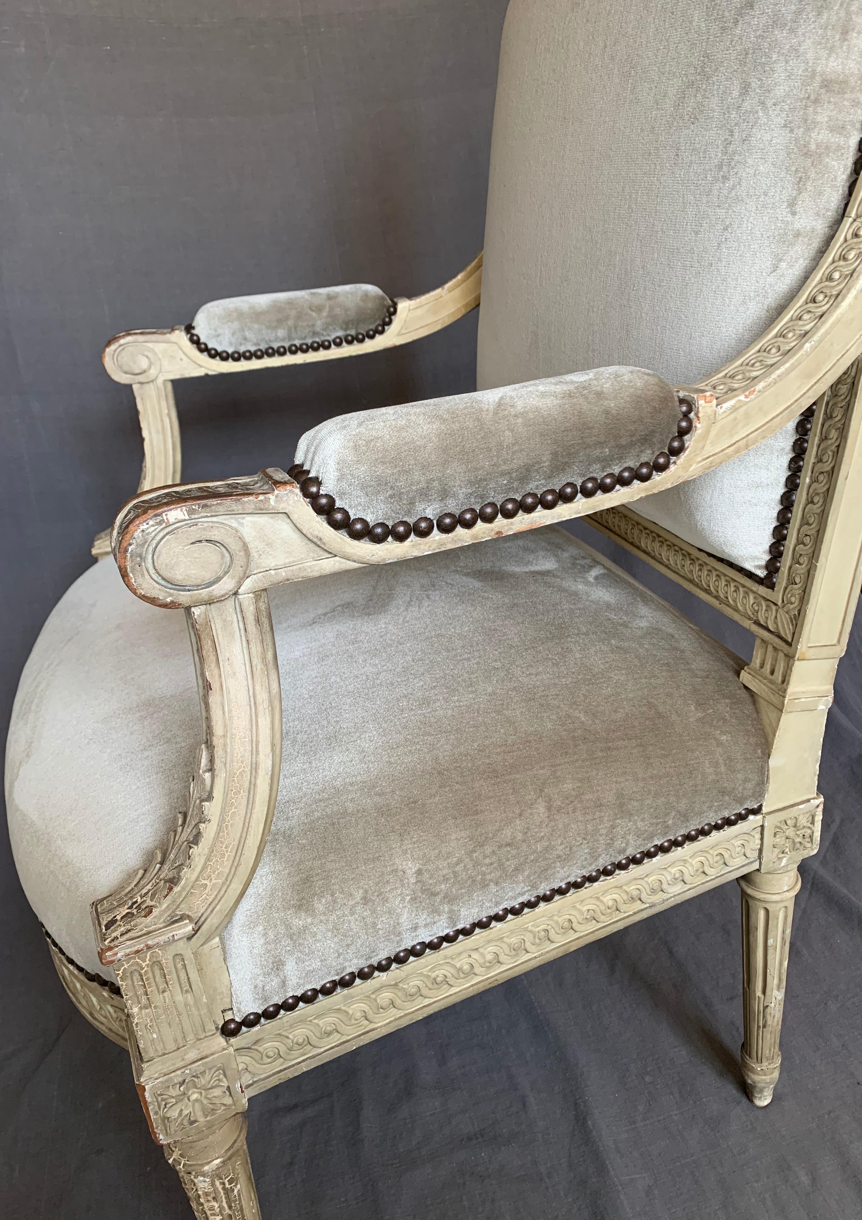 Louis XVI Style Armchair in Camel Silk Velvet For Sale 7