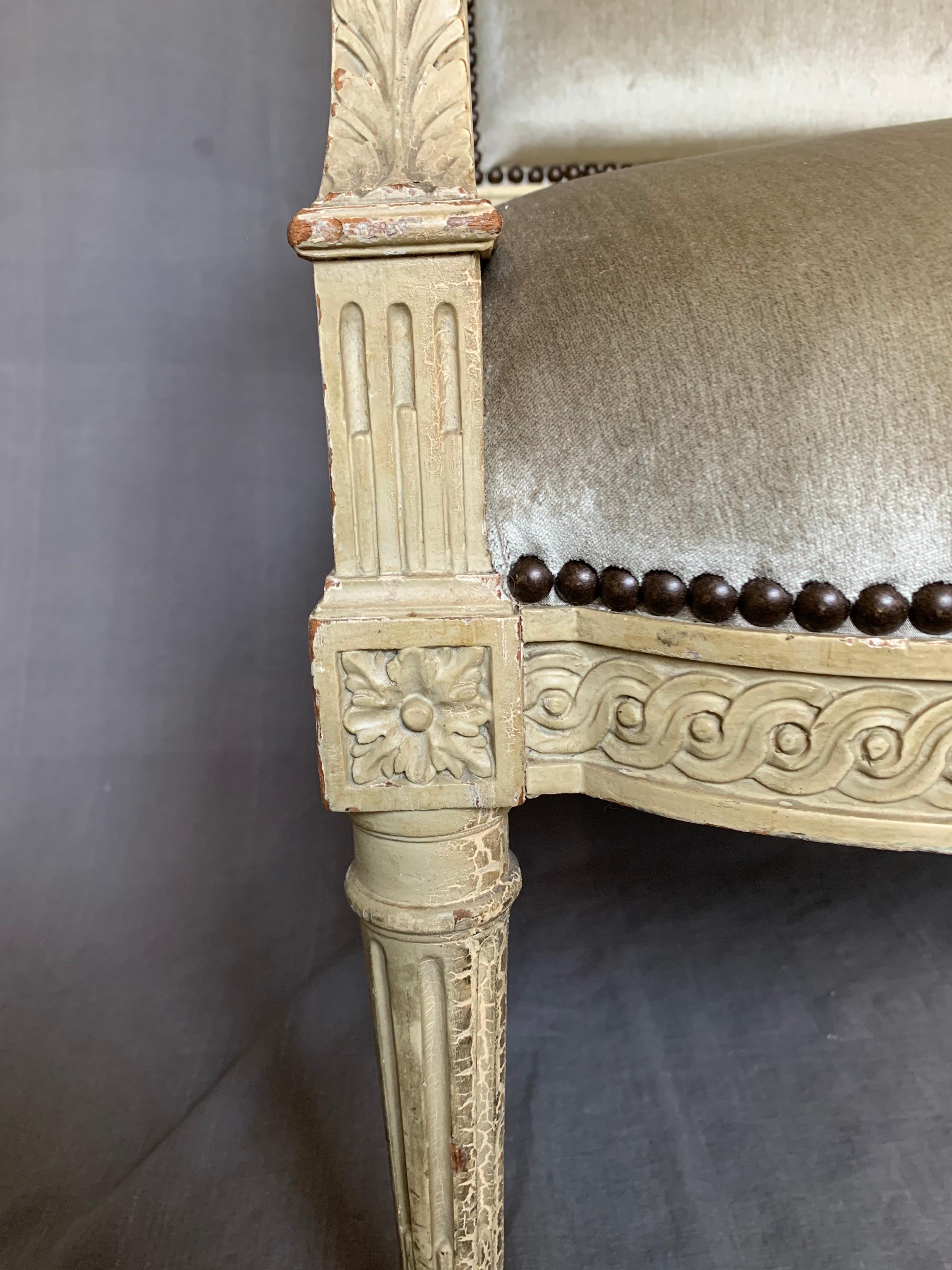 Louis XVI Style Armchair in Camel Silk Velvet For Sale 8