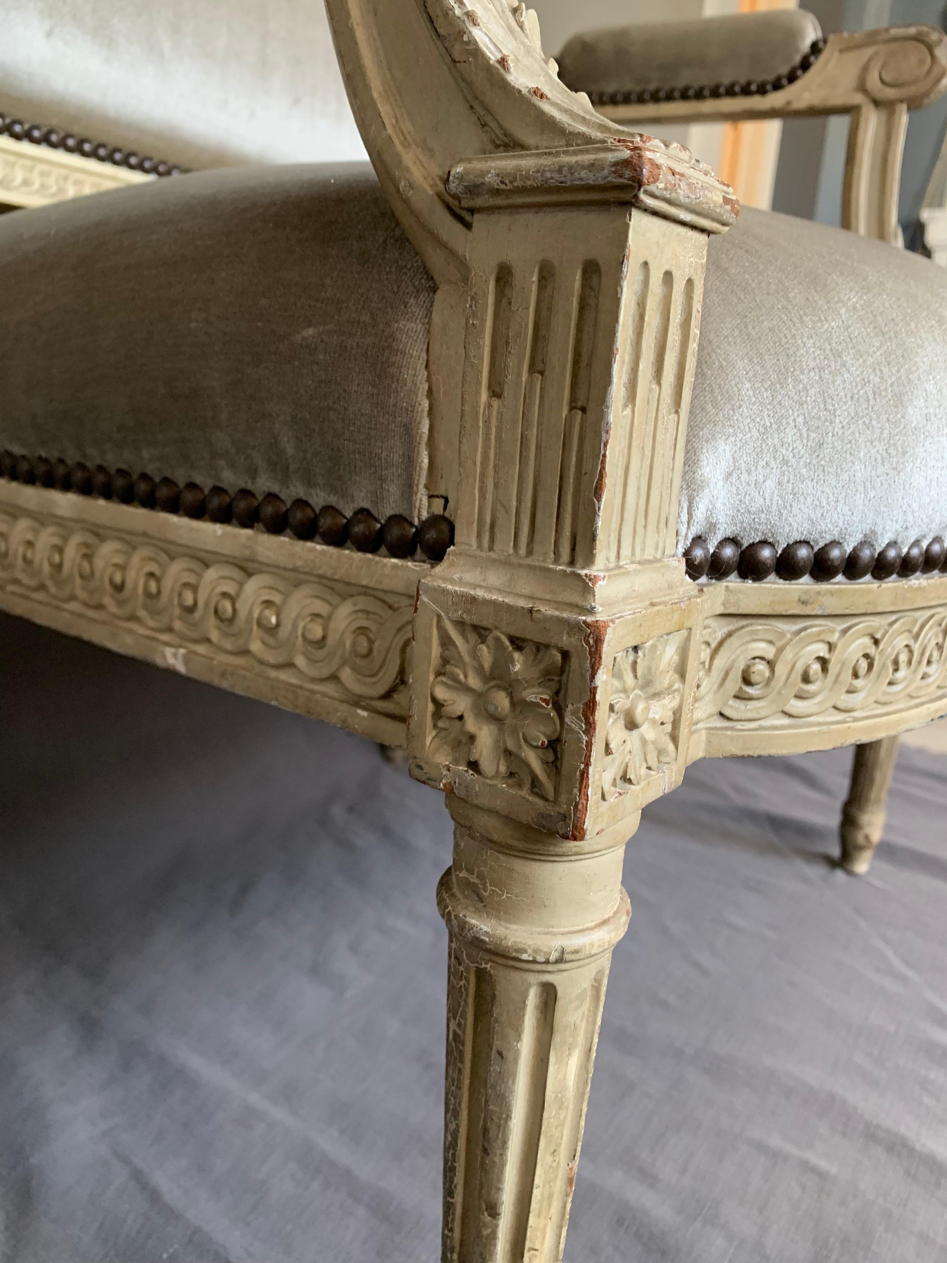 Louis XVI Style Armchair in Camel Silk Velvet For Sale 9