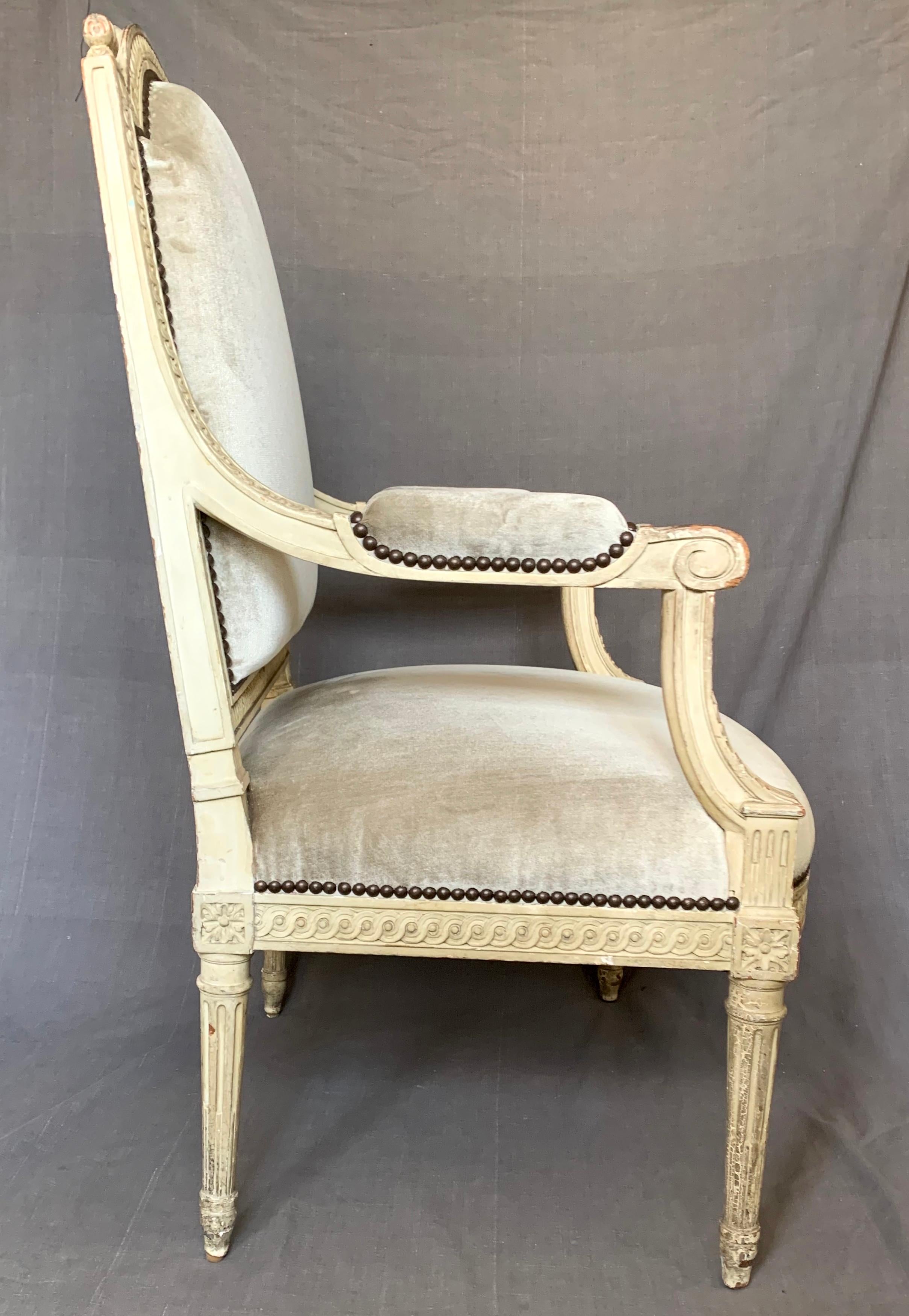 European Louis XVI Style Armchair in Camel Silk Velvet For Sale