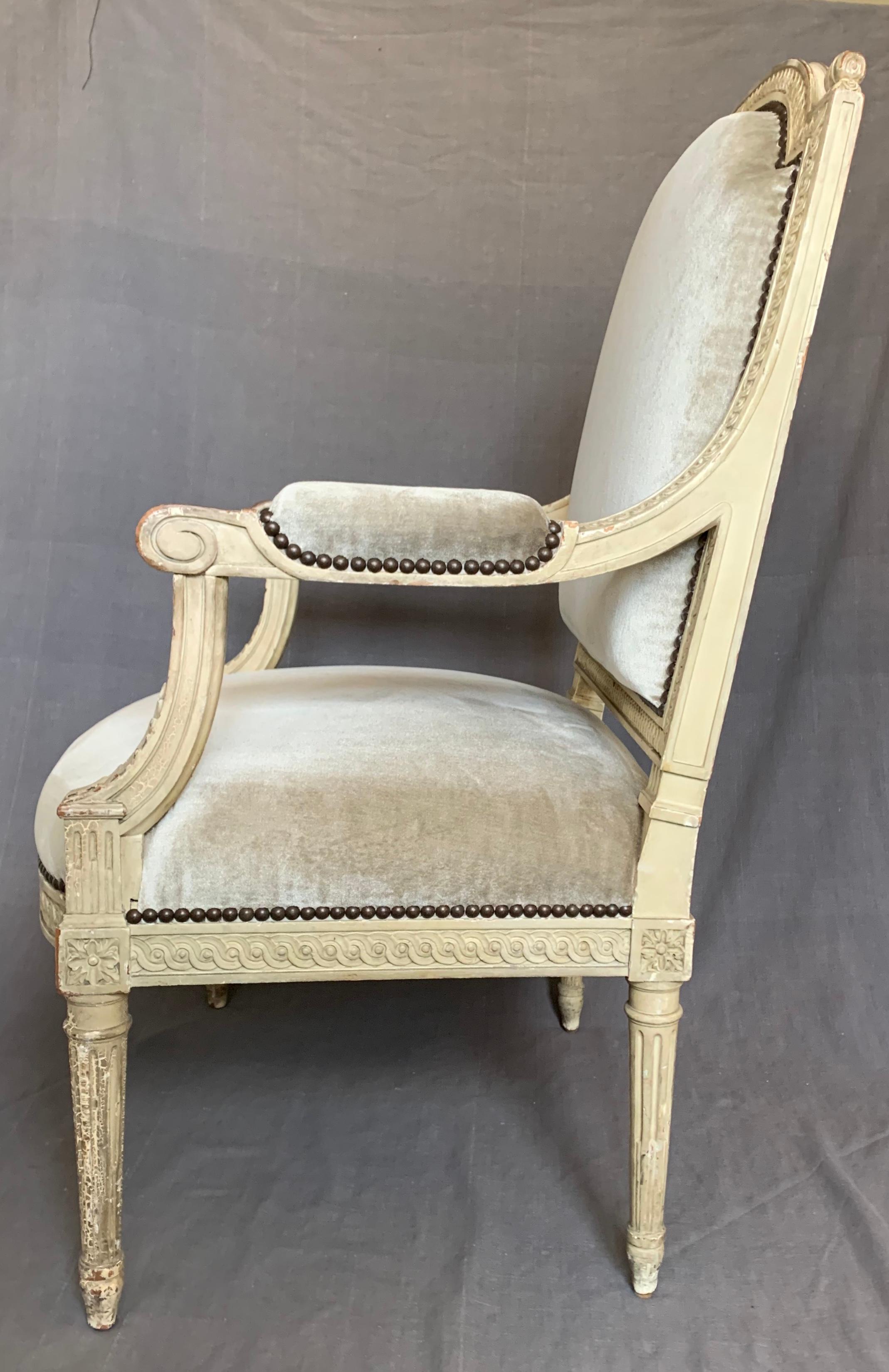 Louis XVI Style Armchair in Camel Silk Velvet In Good Condition For Sale In New York, NY
