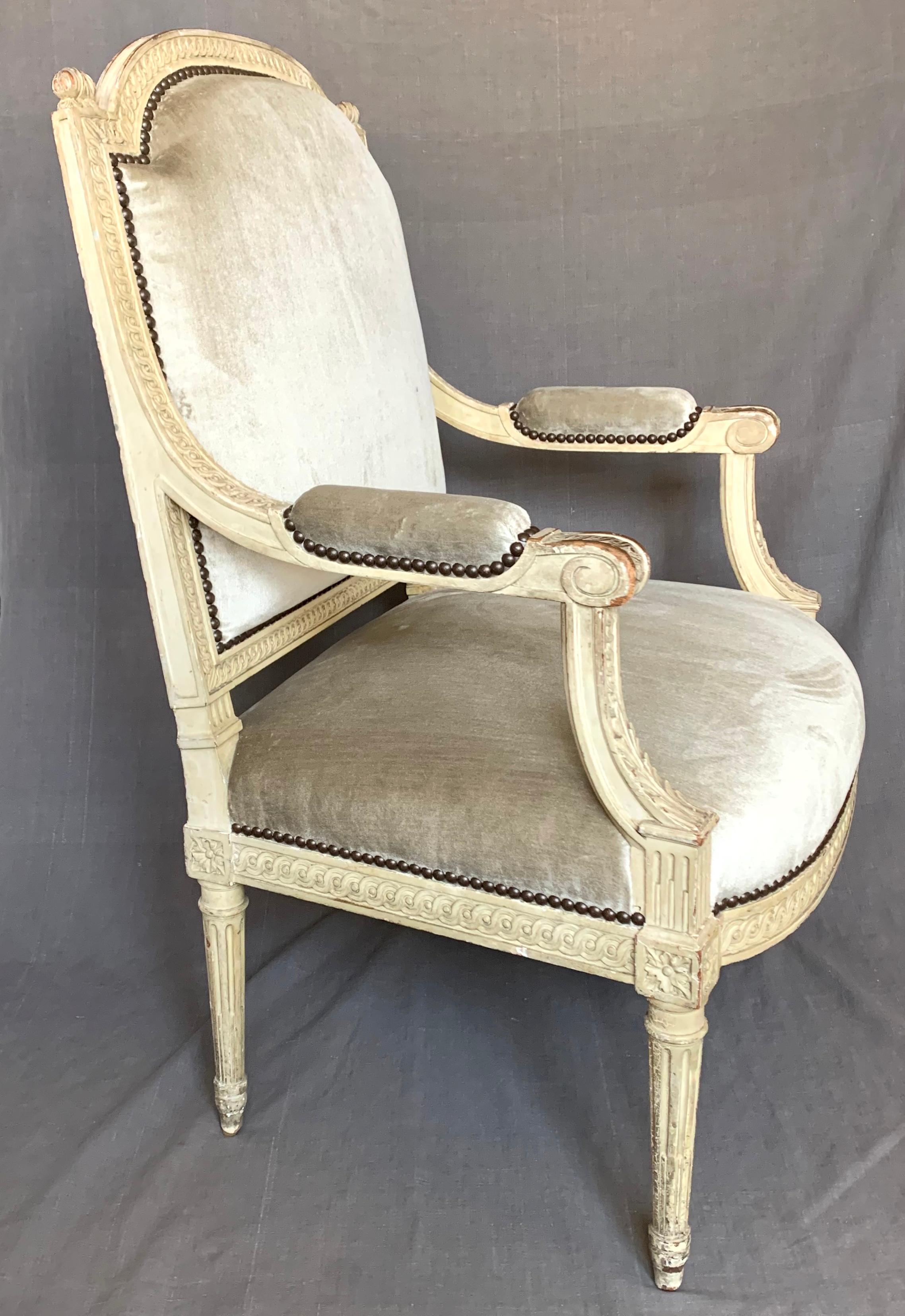 20th Century Louis XVI Style Armchair in Camel Silk Velvet For Sale
