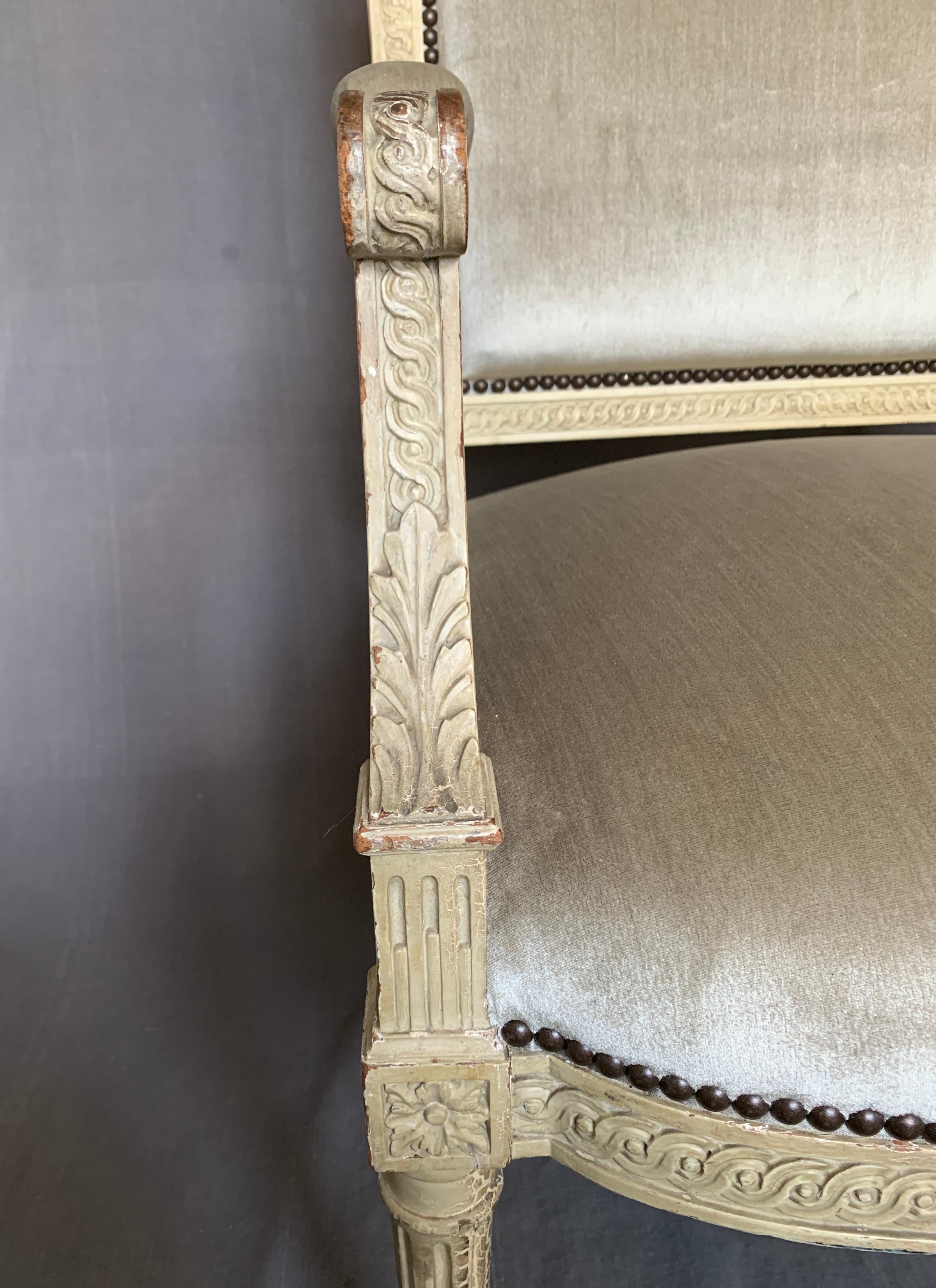 Louis XVI Style Armchair in Camel Silk Velvet For Sale 2
