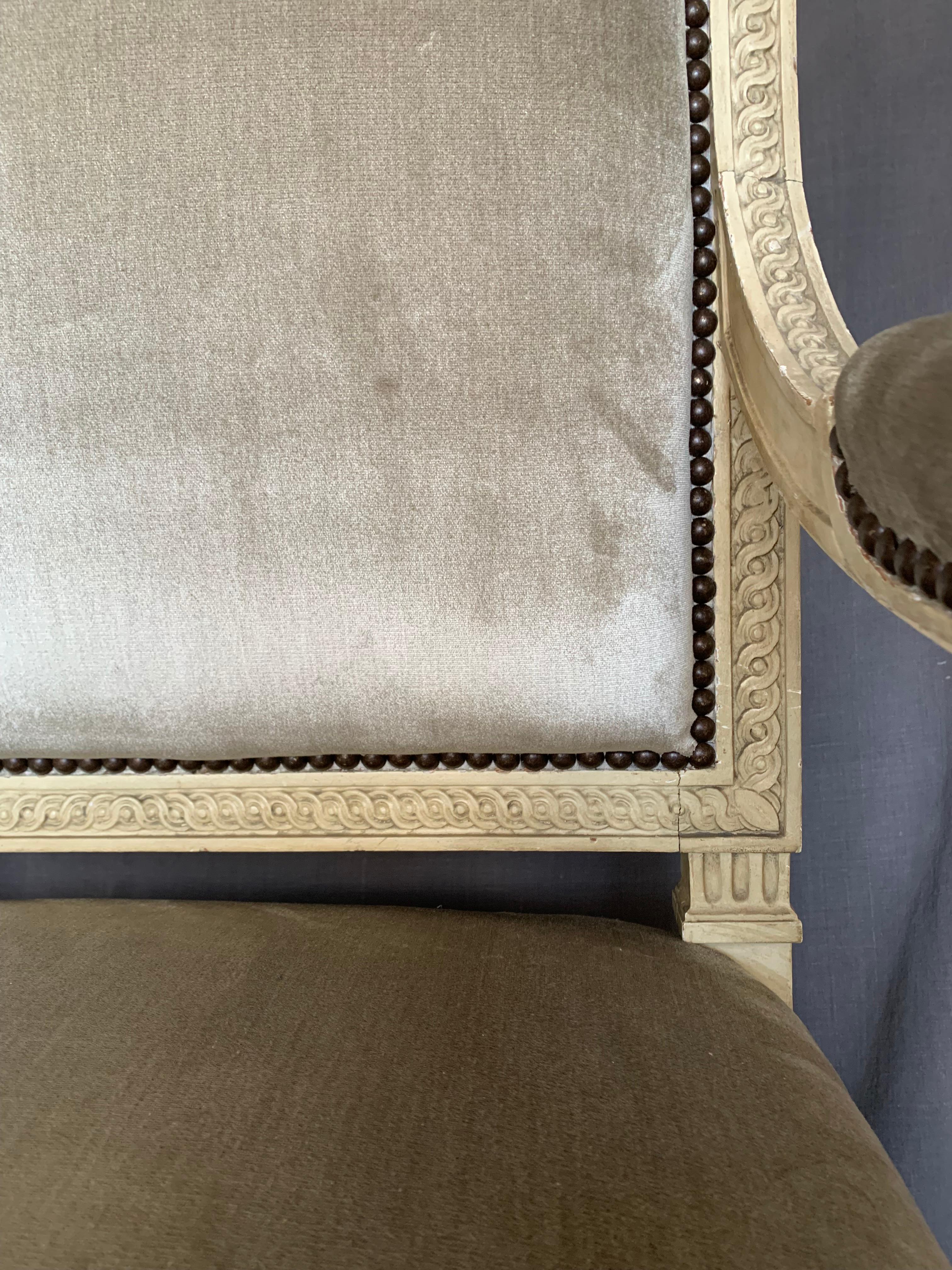 Louis XVI Style Armchair in Camel Silk Velvet For Sale 3