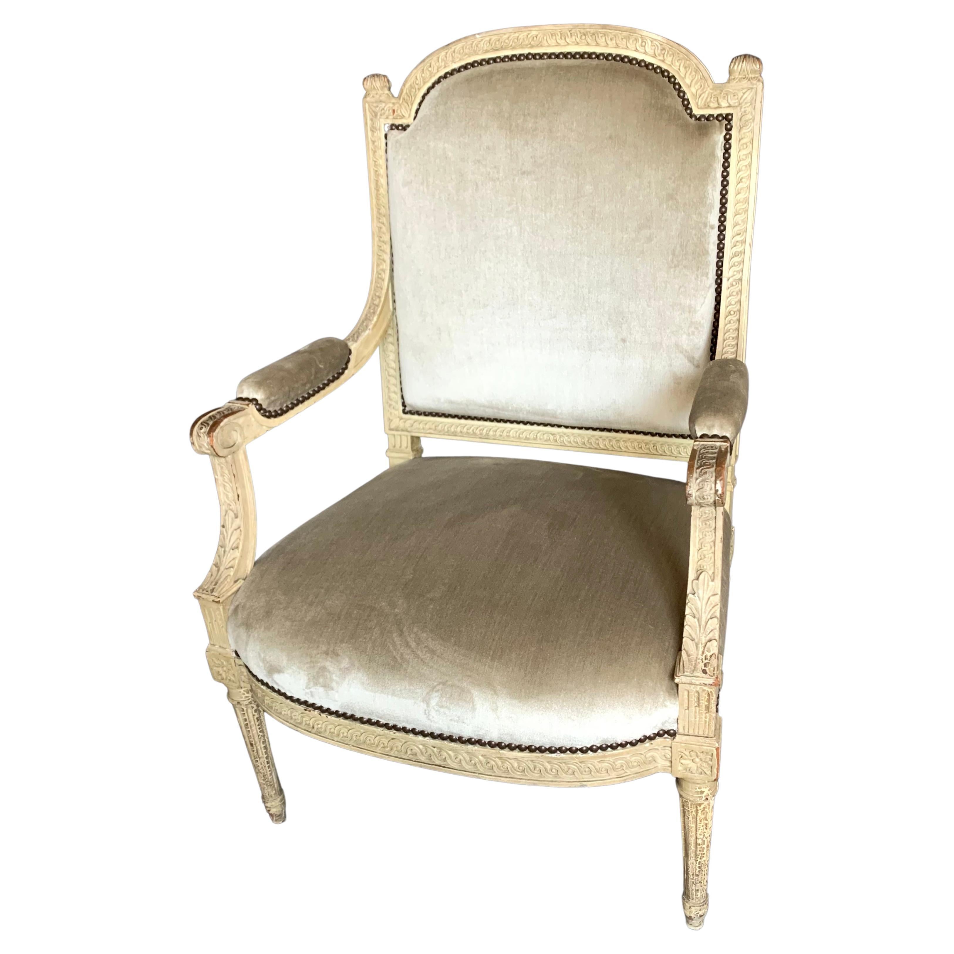 Louis XVI Style Armchair in Camel Silk Velvet