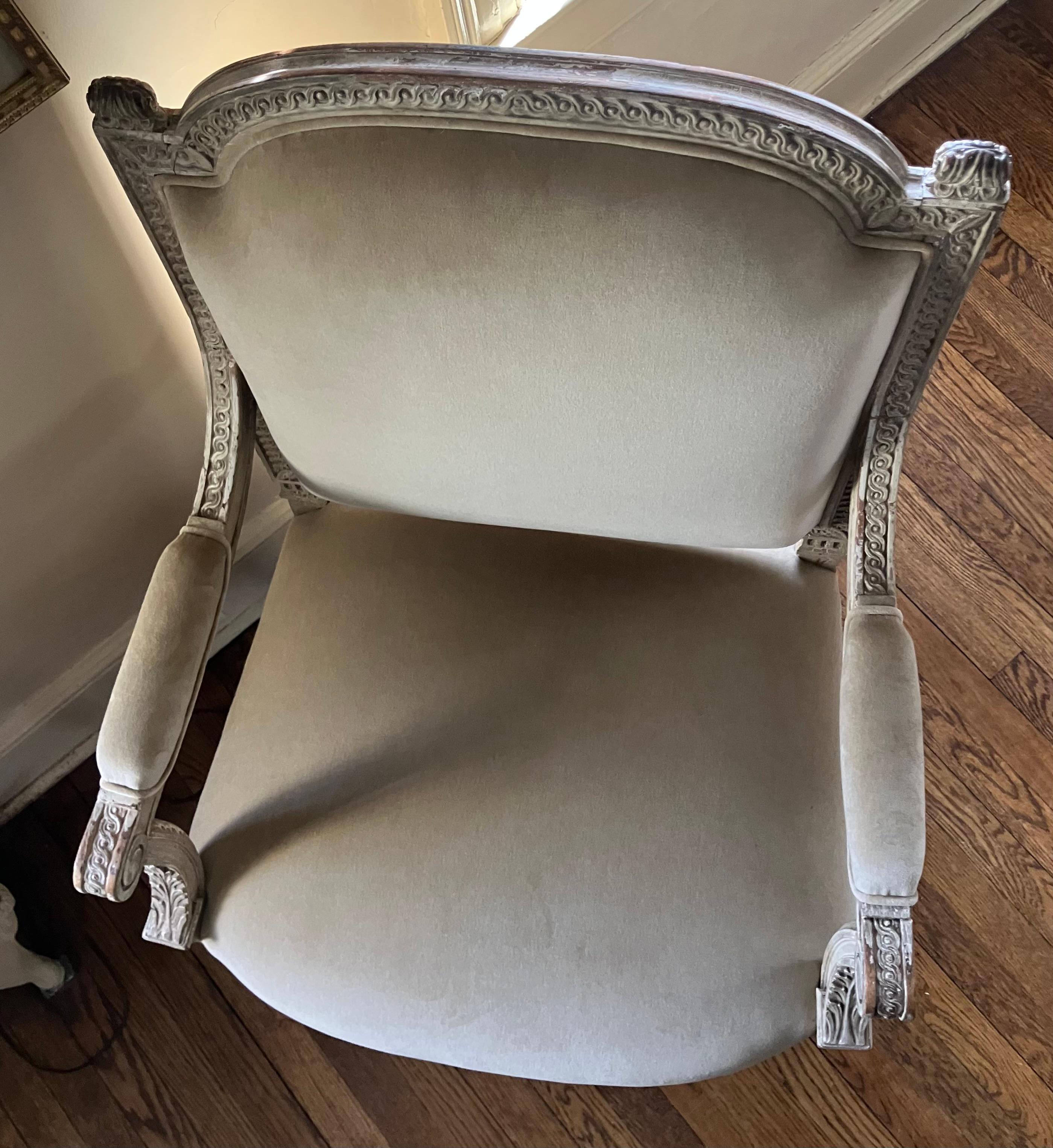 20th Century Louis XVI Style Armchair in Cotton Velvet For Sale