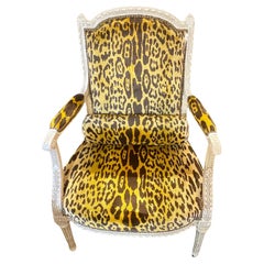 Louis XVI Style Armchair, Leopard Silk Velvet, in the Style of Maison Jansen