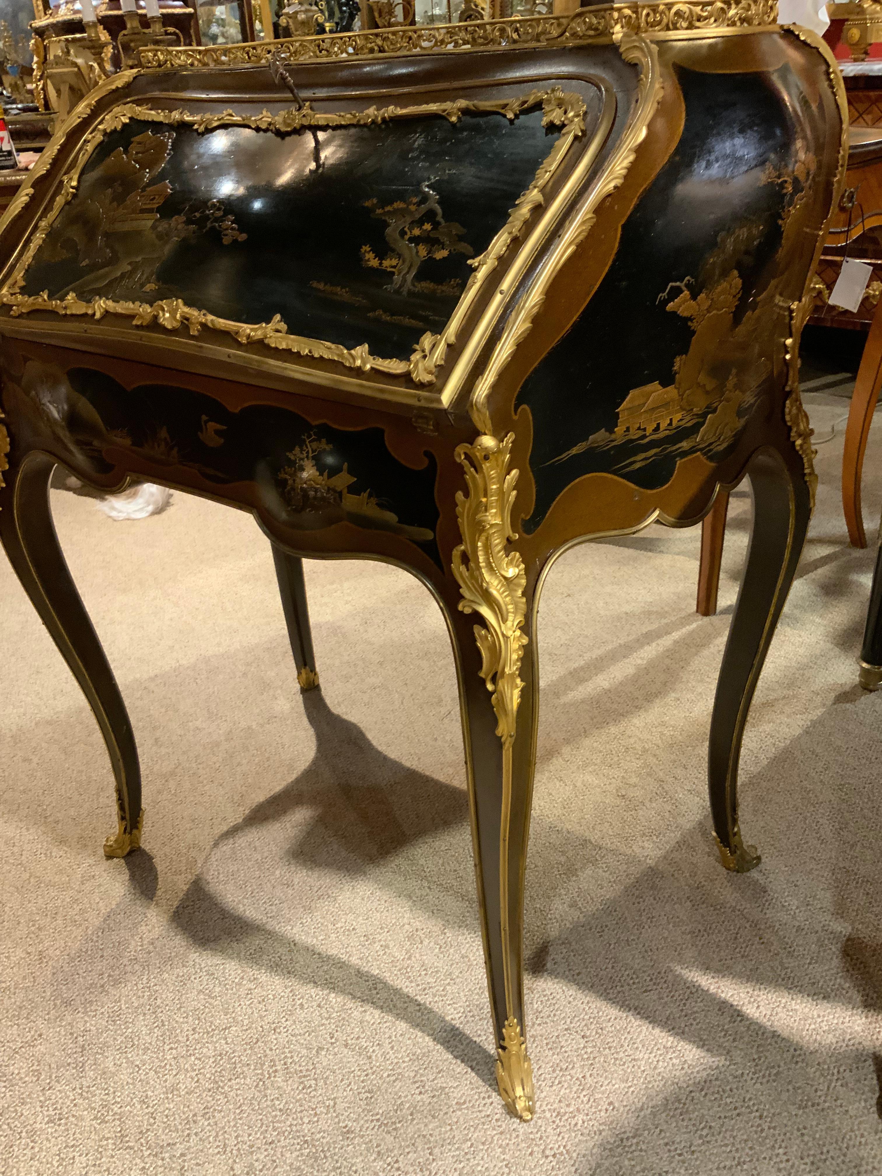 Louis XVI -Style Asian Chinoiserie Desk/Secretary with Verni Martin Decorating 4
