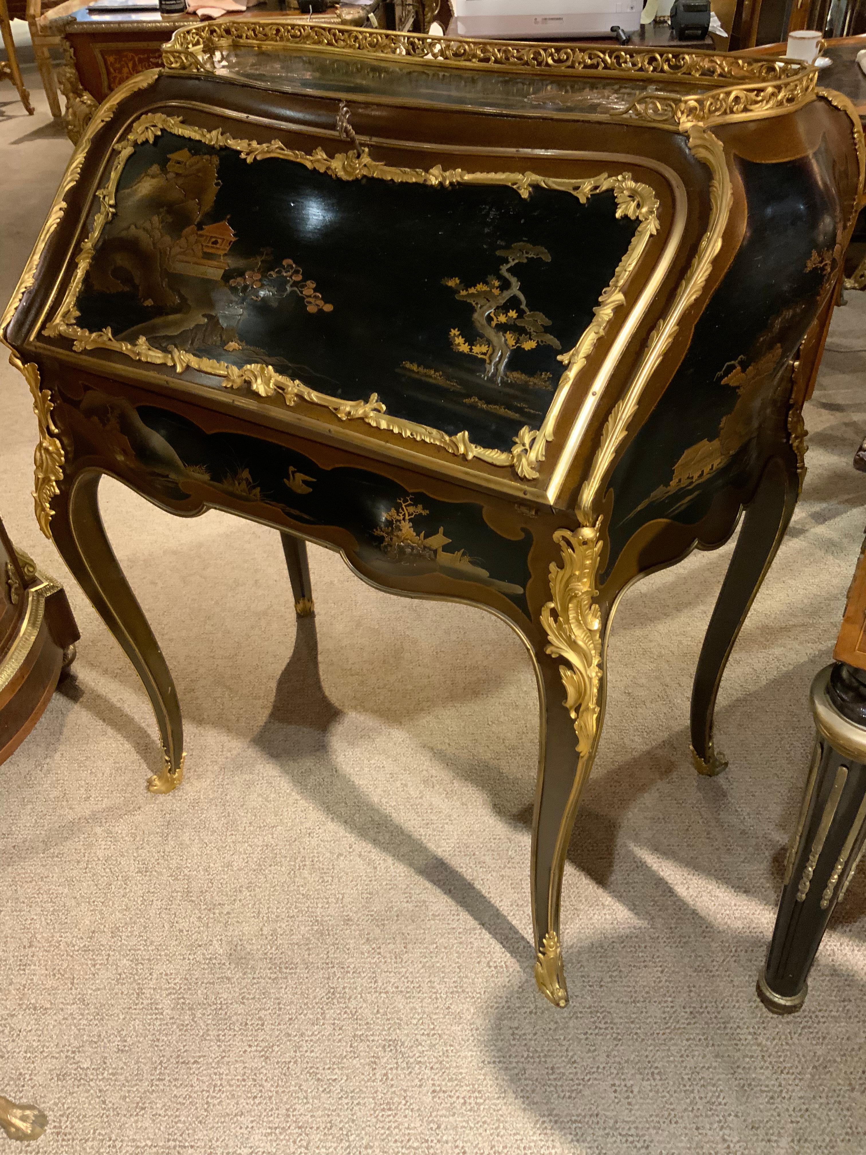 Louis XVI -Style Asian Chinoiserie Desk/Secretary with Verni Martin Decorating 5