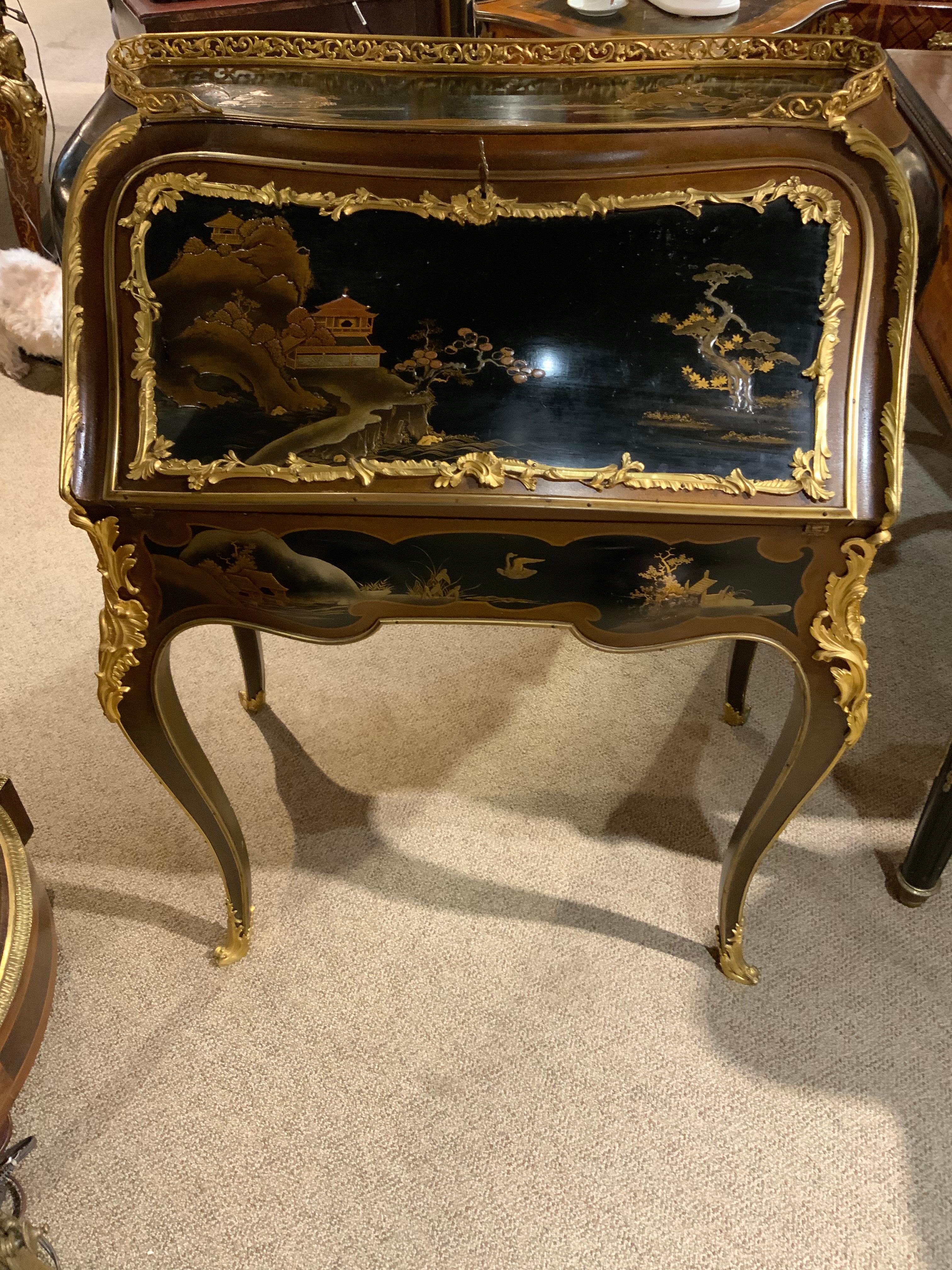 Louis XVI -Style Asian Chinoiserie Desk/Secretary with Verni Martin Decorating 6