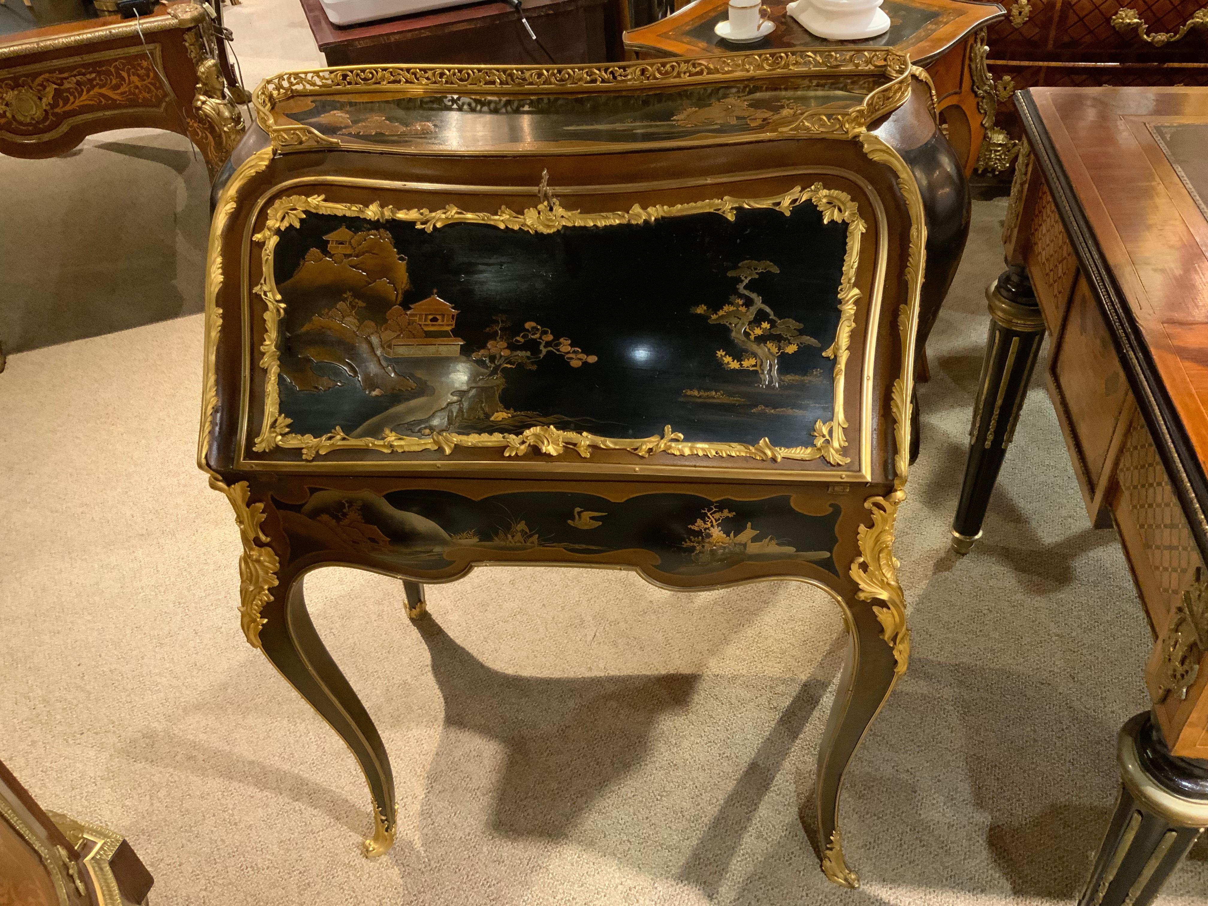 French Louis XVI -Style Asian Chinoiserie Desk/Secretary with Verni Martin Decorating