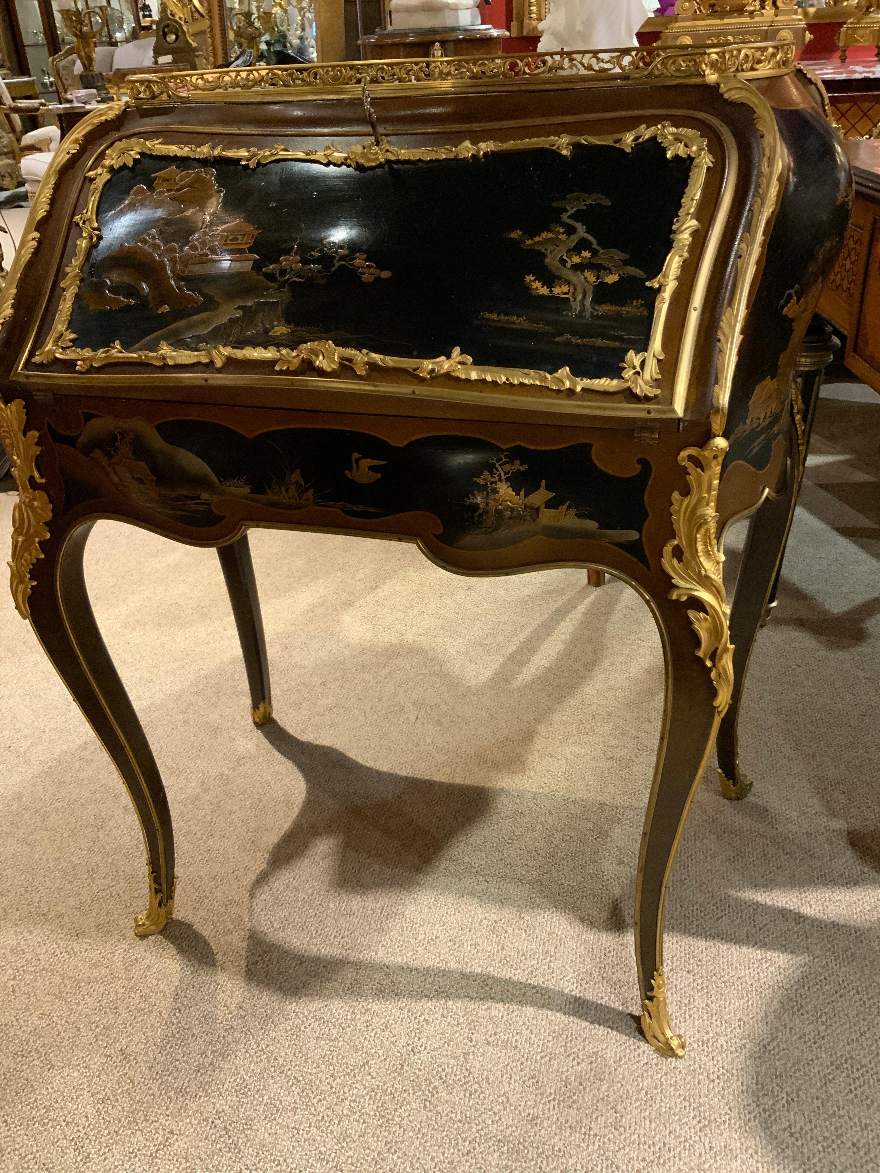 Louis XVI -Style Asian Chinoiserie Desk/Secretary with Verni Martin Decorating 3