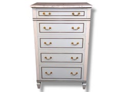 Louis XVI Style Paint Decorated Marble Top High Chest