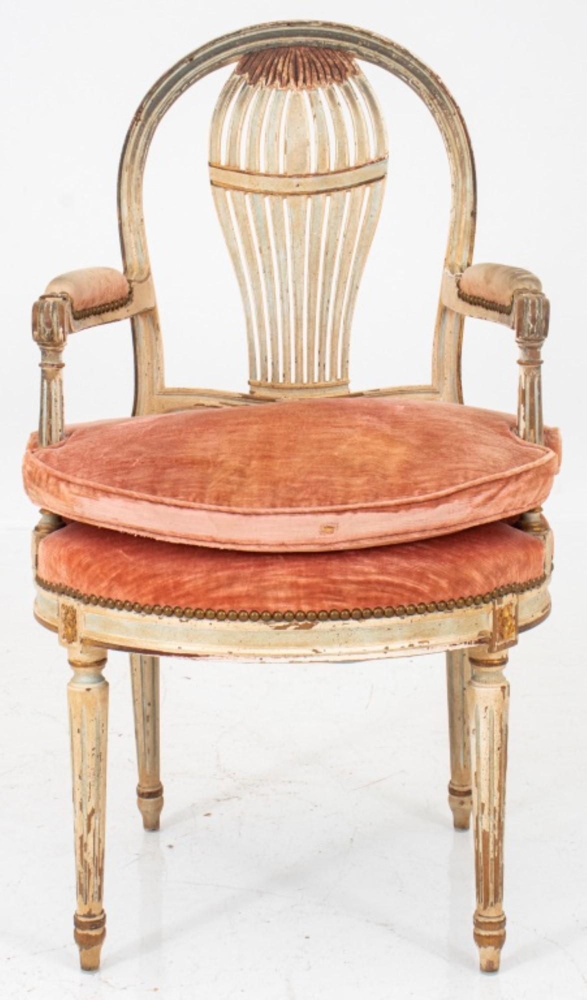 Louis XVI style balloon back painted armchair, or, a fauteuil a la reine 