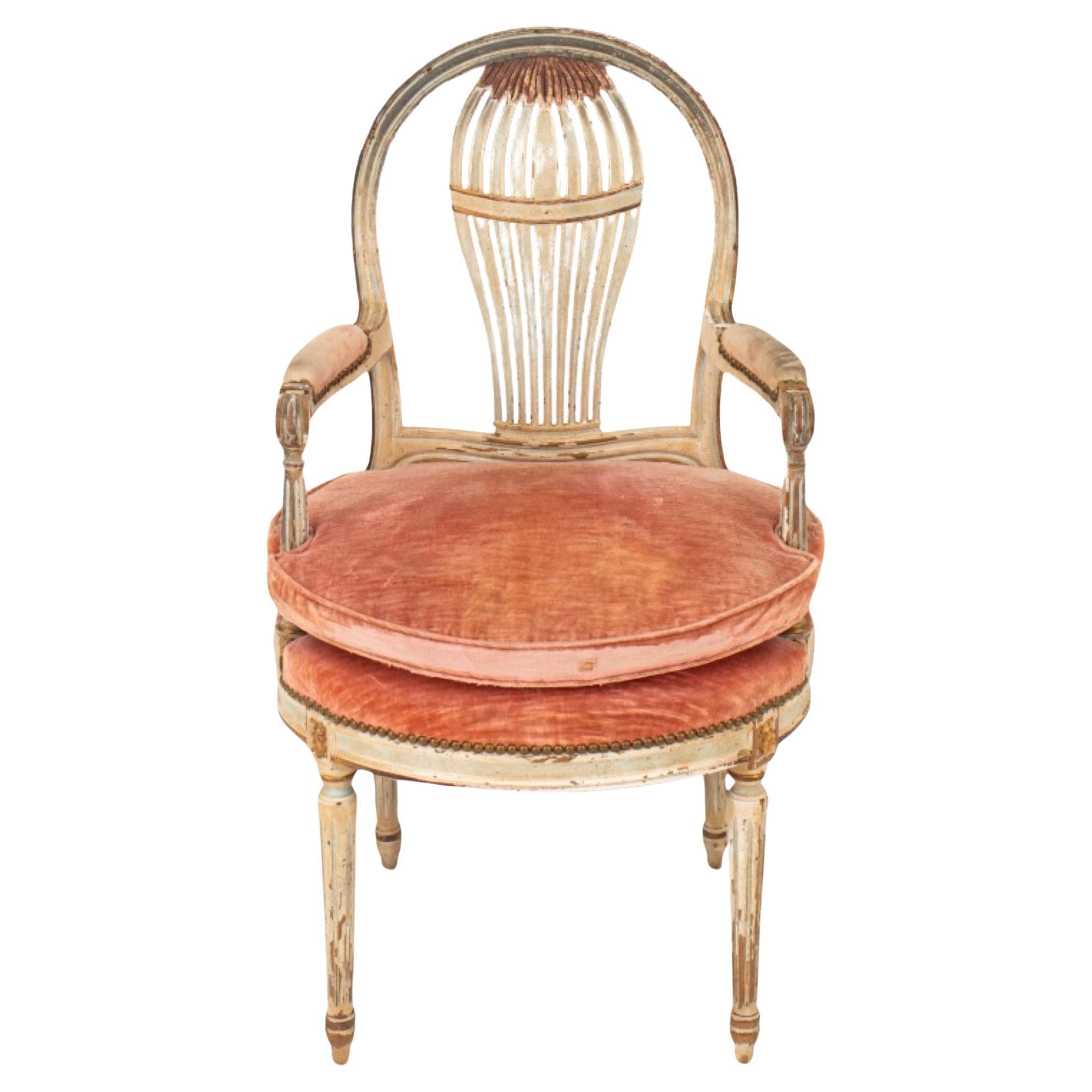 Louis XVI Style Balloon Back Painted Armchair For Sale
