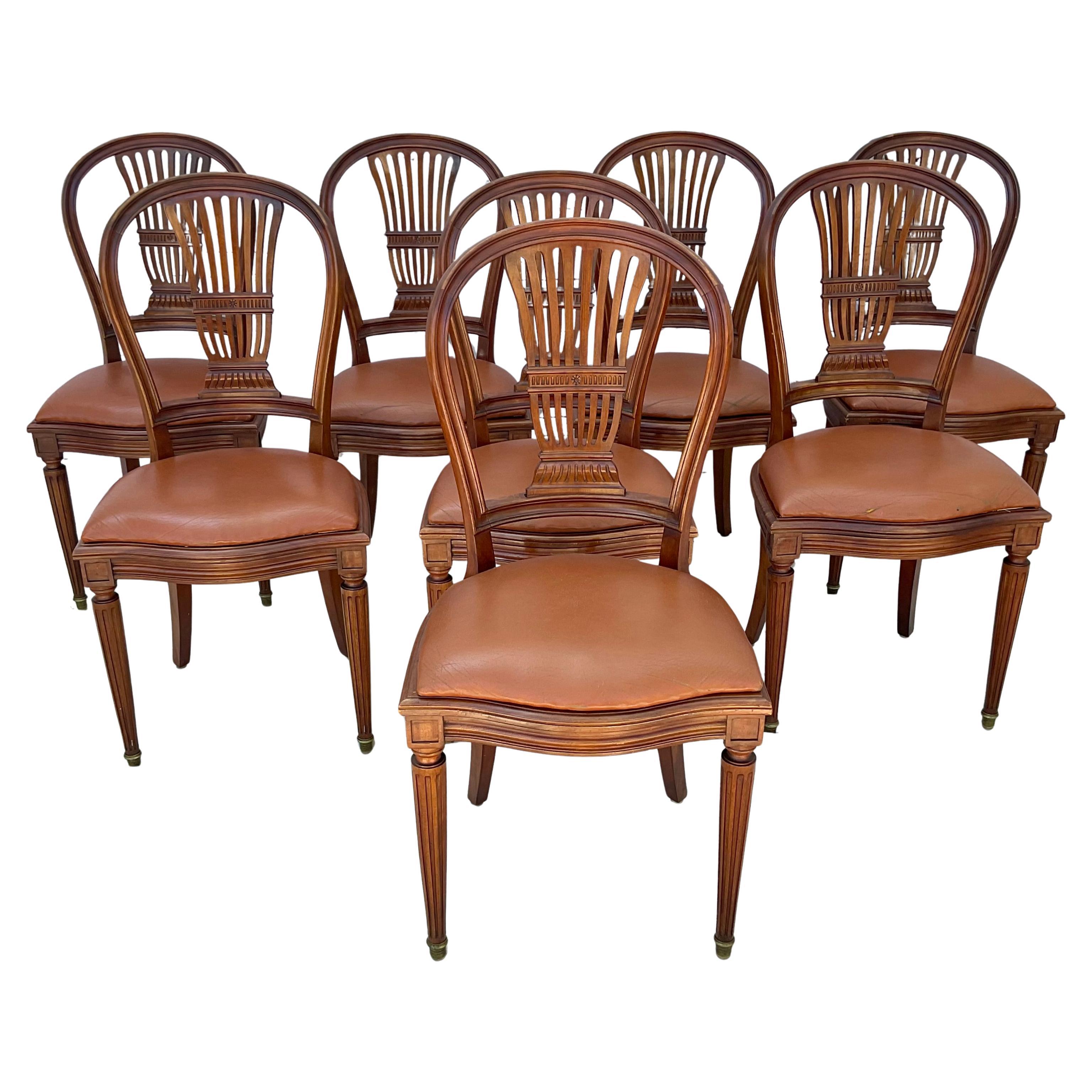 Noce Set di otto sedie da pranzo in legno di faggio in stile Luigi XVI in vendita