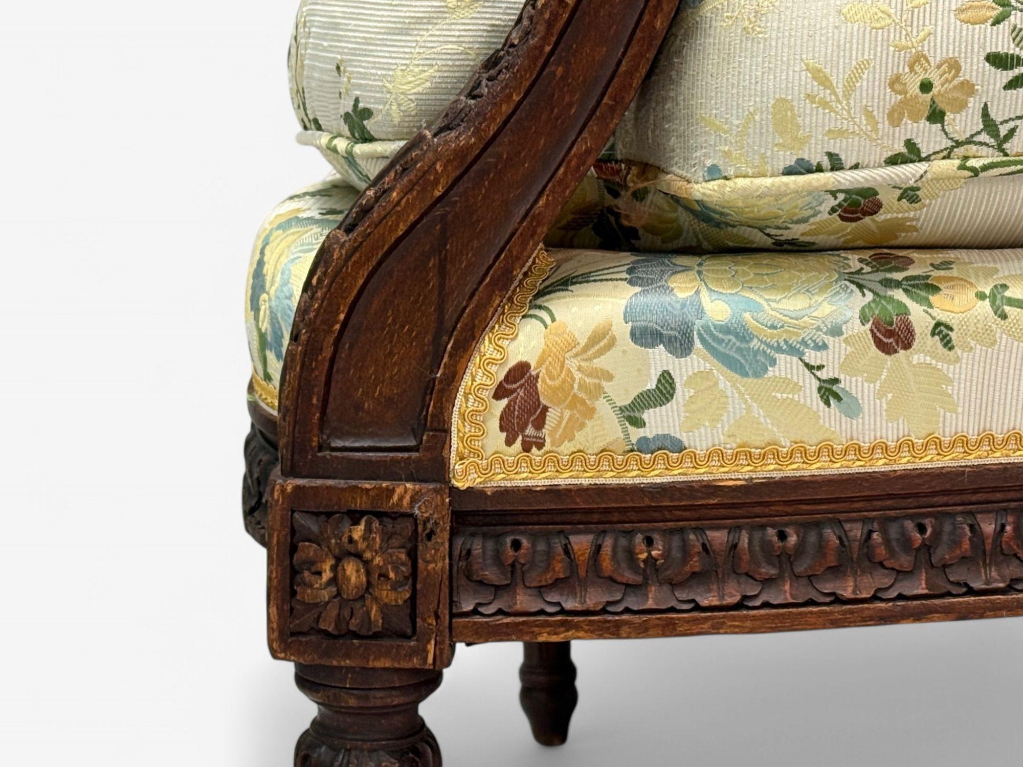 Sillas Bergere Estilo Luis XVI, Madera de Haya, Tela Floral, Francia, Años 40 en venta 5