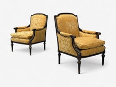 Louis XVI Style, Beige Fabric, Mahogany, Lounge Chairs, France, 1920s